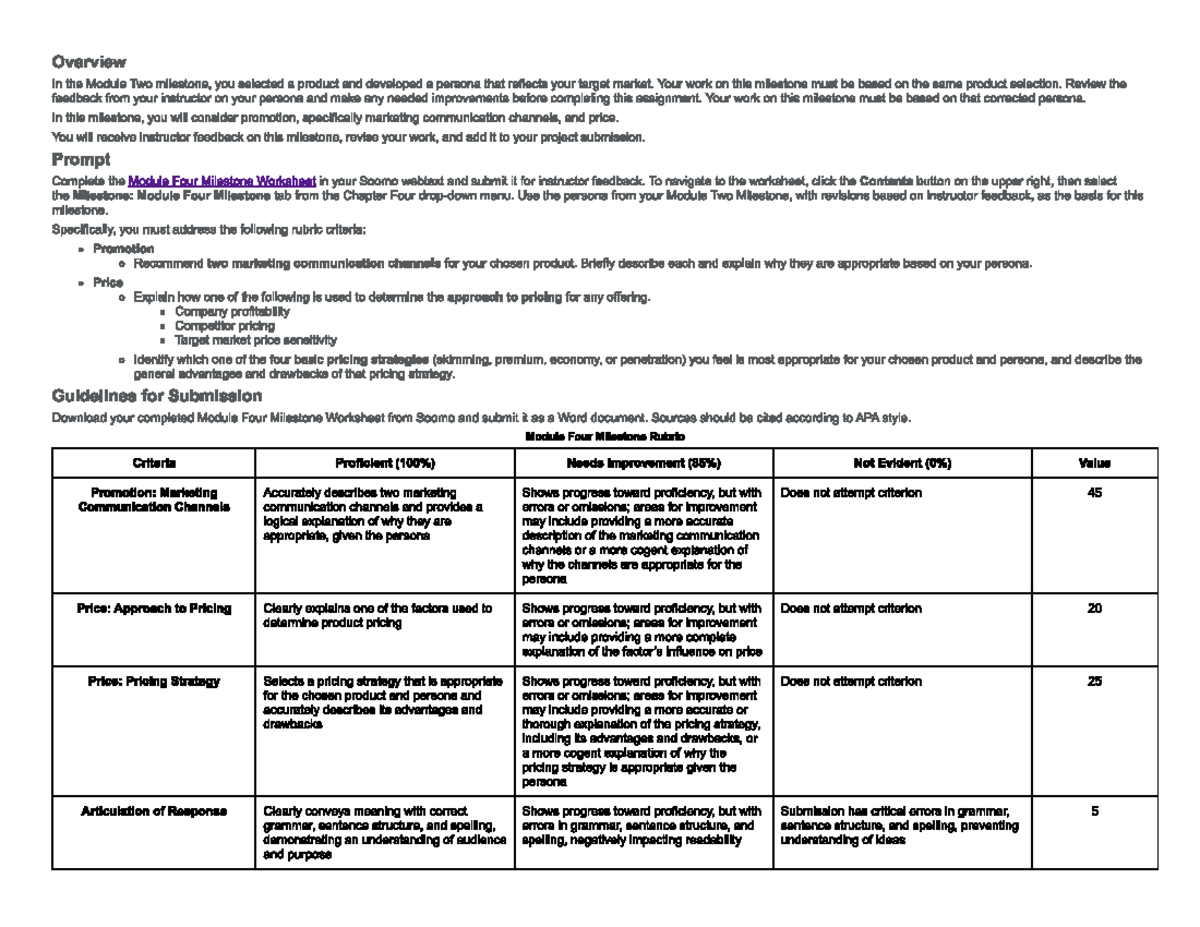 Milestone 4 Rubric - MKT-205 - Studocu