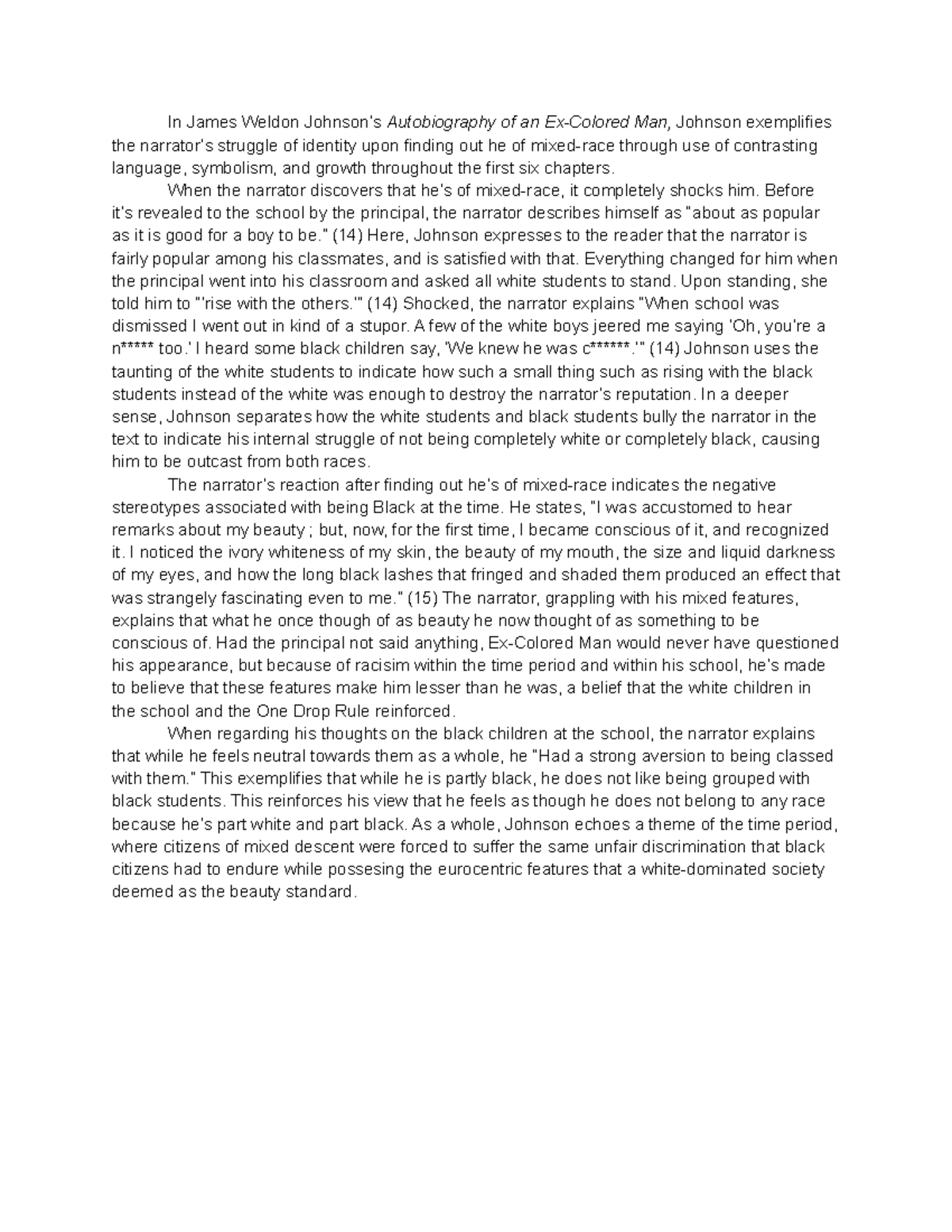 Autobiography of an Ex-Colored Man Analysis - In James Weldon Johnson9s ...