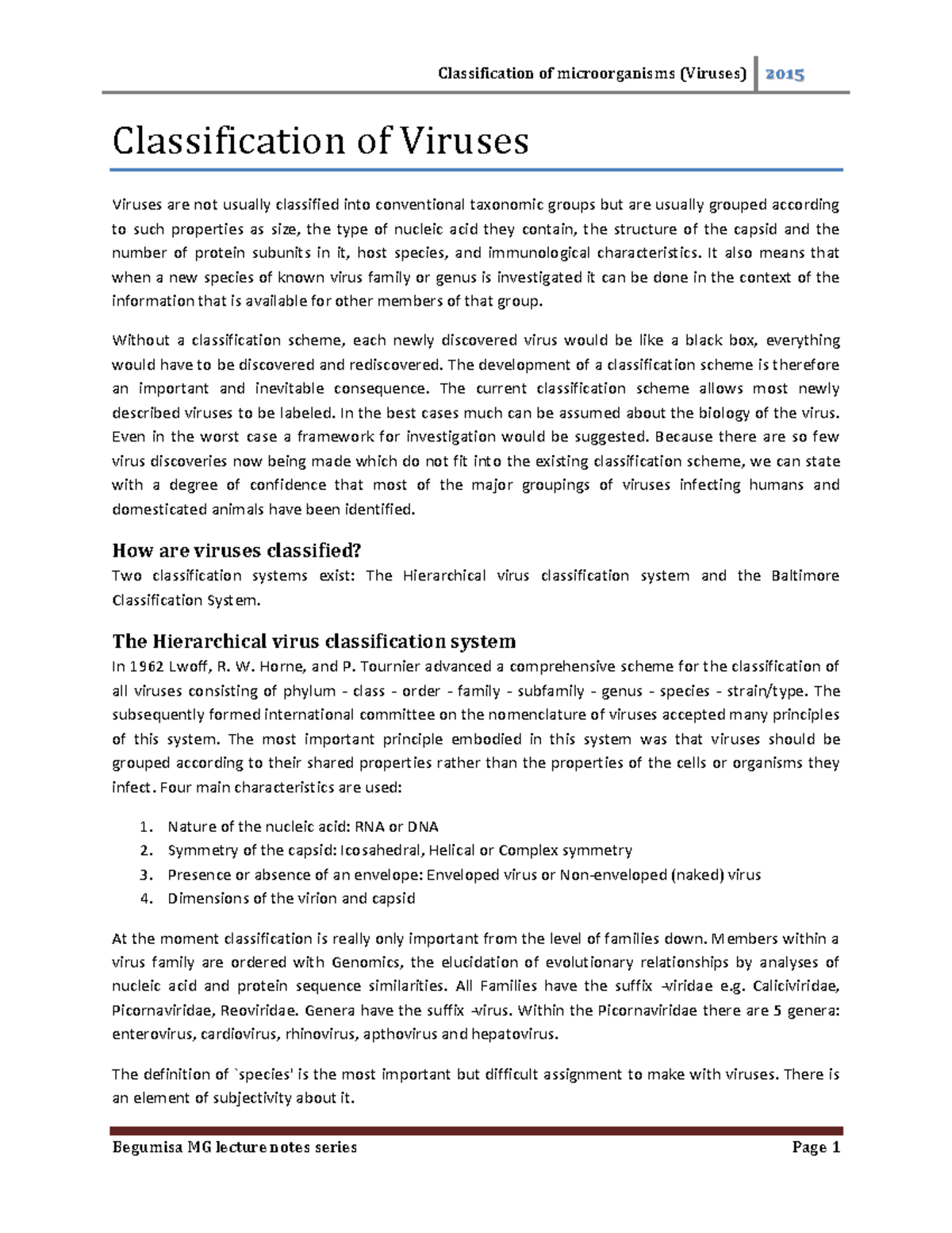 Classification of viruses summary - Classification of microorganisms ...