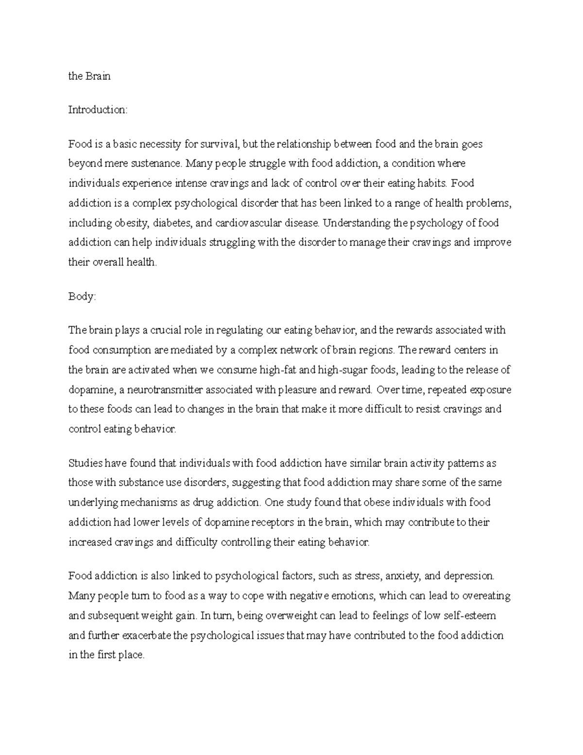Title The Psychology of Food Addiction Understanding the Relationship ...