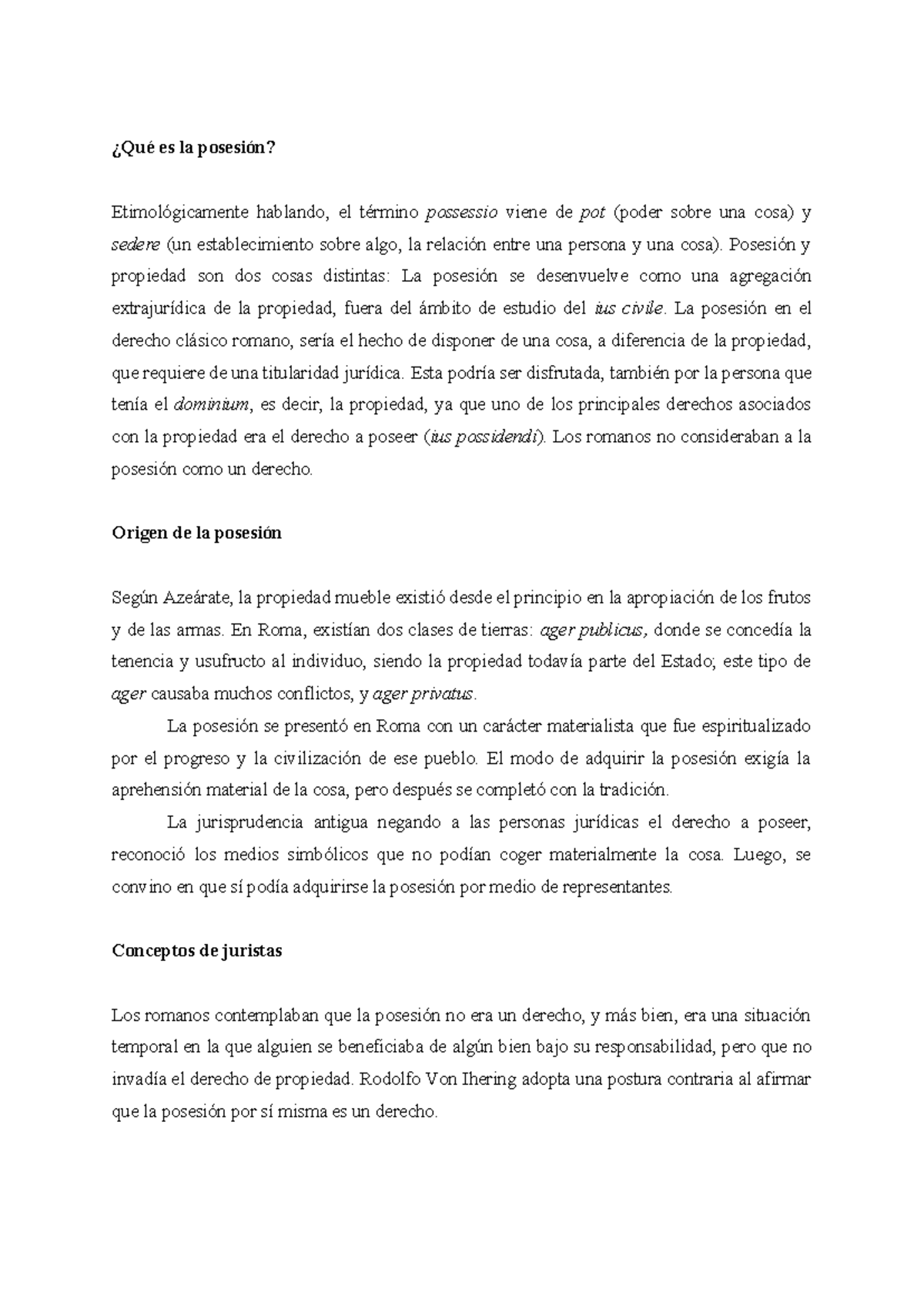 La Posesión en Derecho Romano y Antigua Roma: Concepto y Tipos de ...