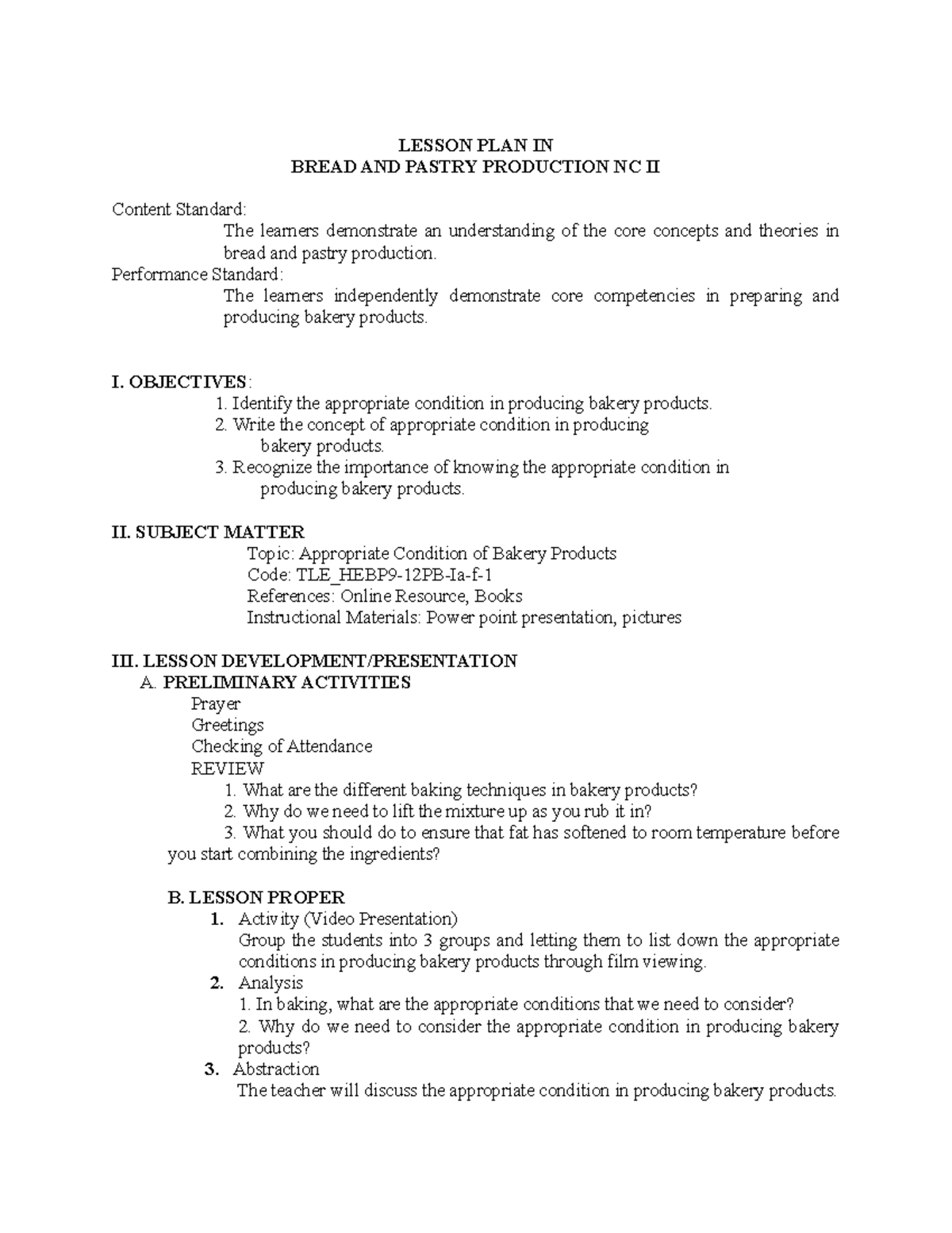 Lesson Plan 2 - lecture notes - LESSON PLAN IN BREAD AND PASTRY ...