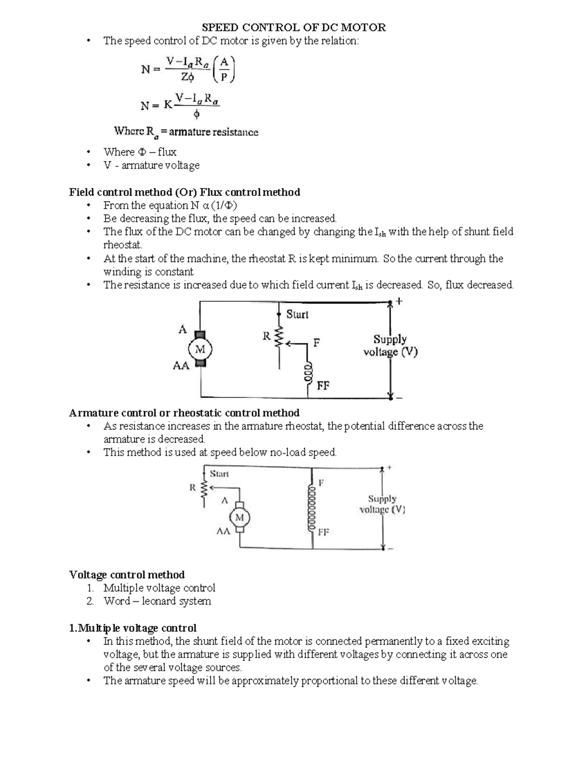 Speed Control OF DC Motor - SPEED CONTROL OF DC MOTOR The speed control ...