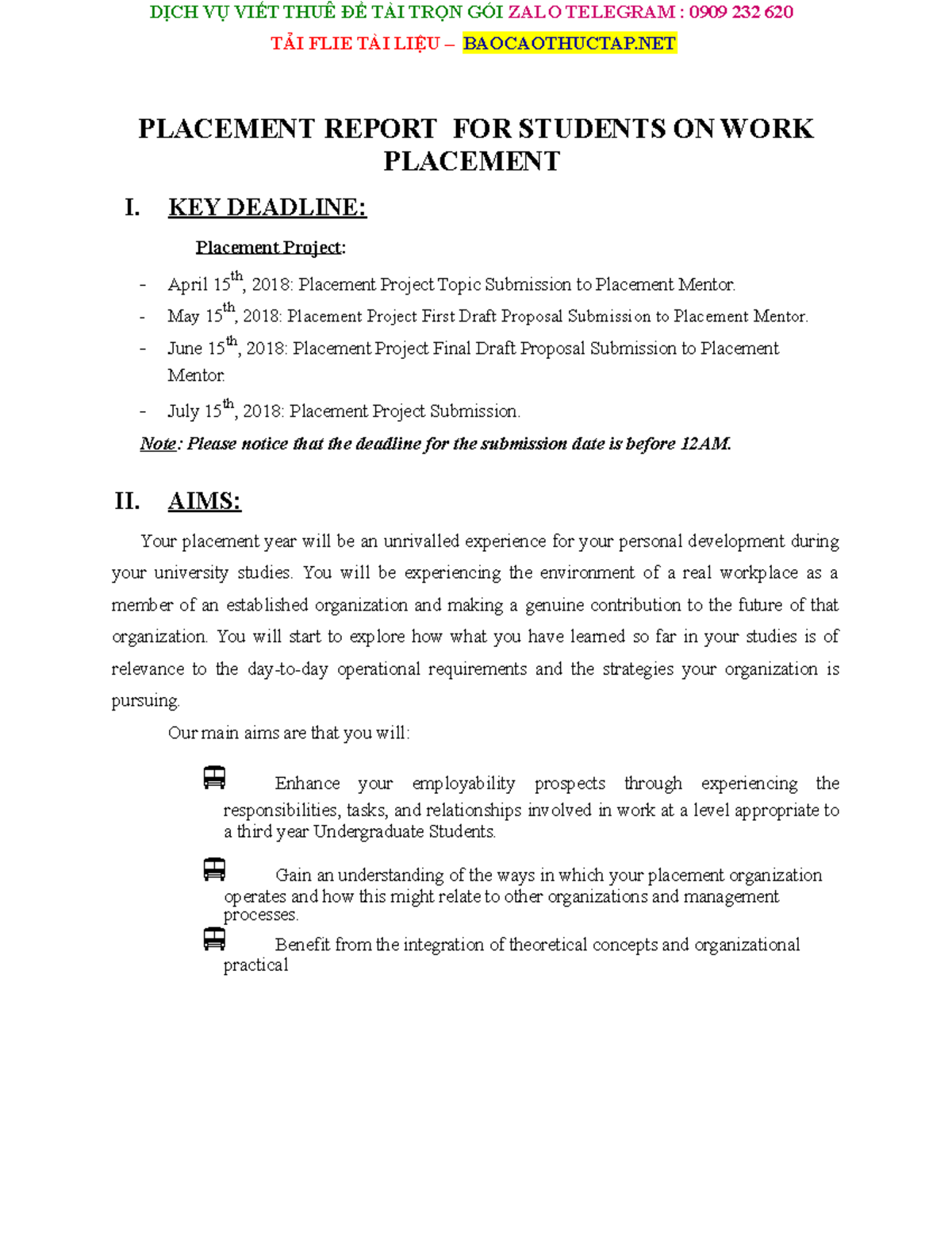 Placement Report For Students On Work Placement - TẢI FLIE TÀI LIỆU ...
