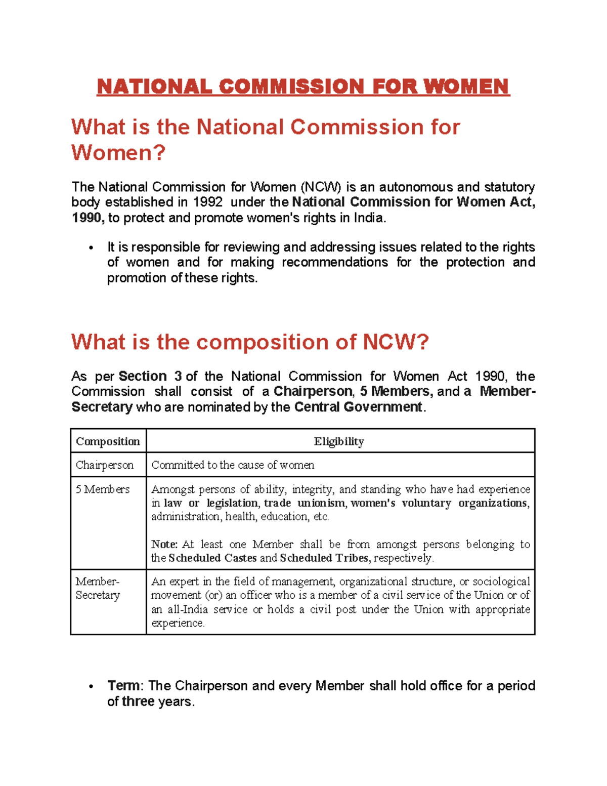 National Commission FOR Women - NATIONAL COMMISSION FOR WOMEN What is ...