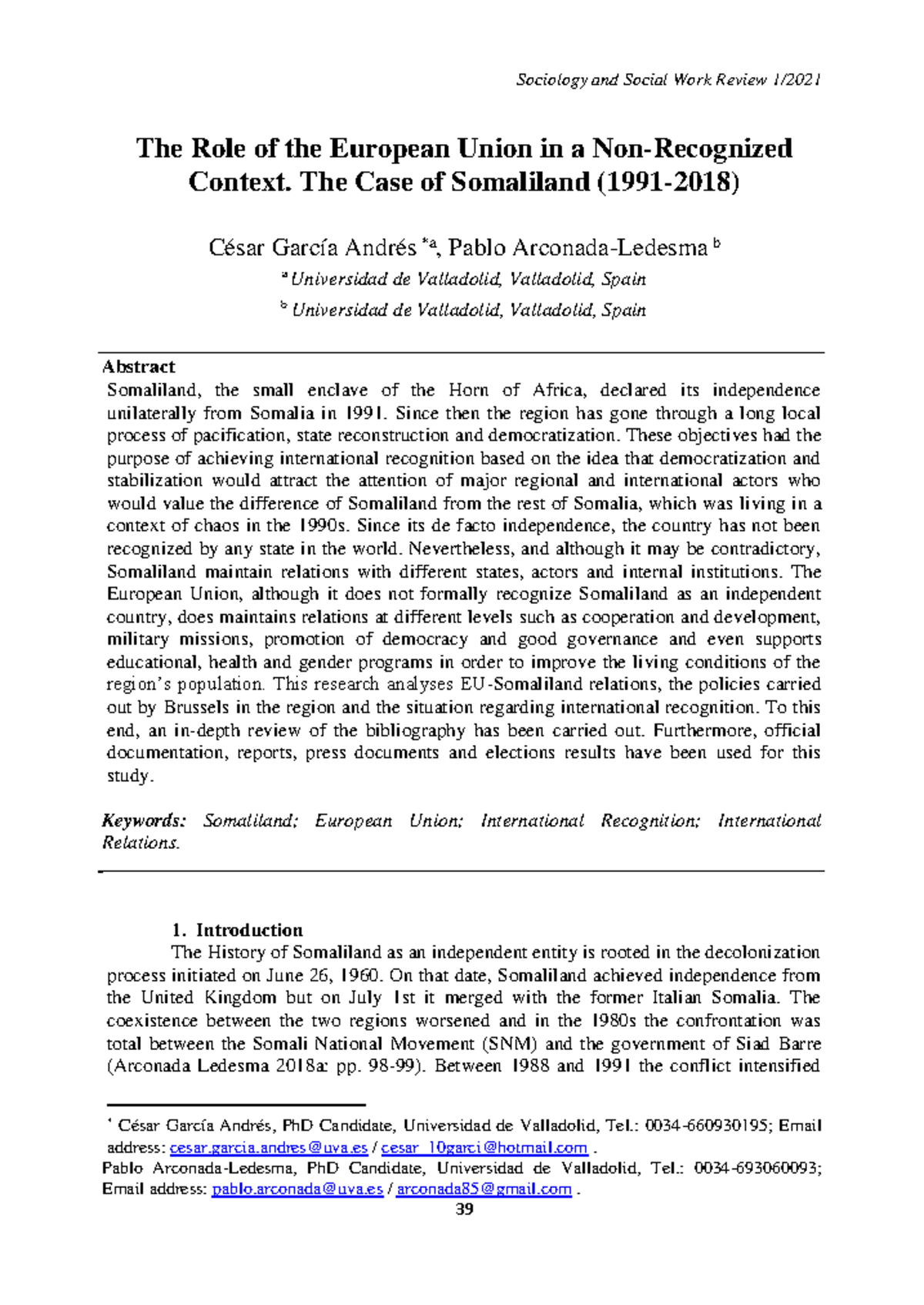 The Role of the European Union in a Non Recognized Context - The Case ...