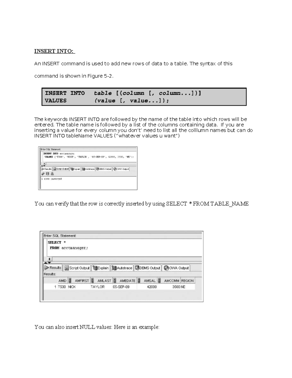 Example Of Insert Command