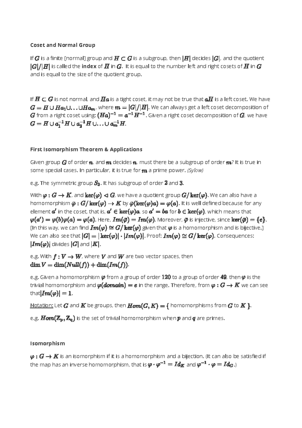 Algebra:9/30 lecture notes - Coset and Normal Group If is a finite ...