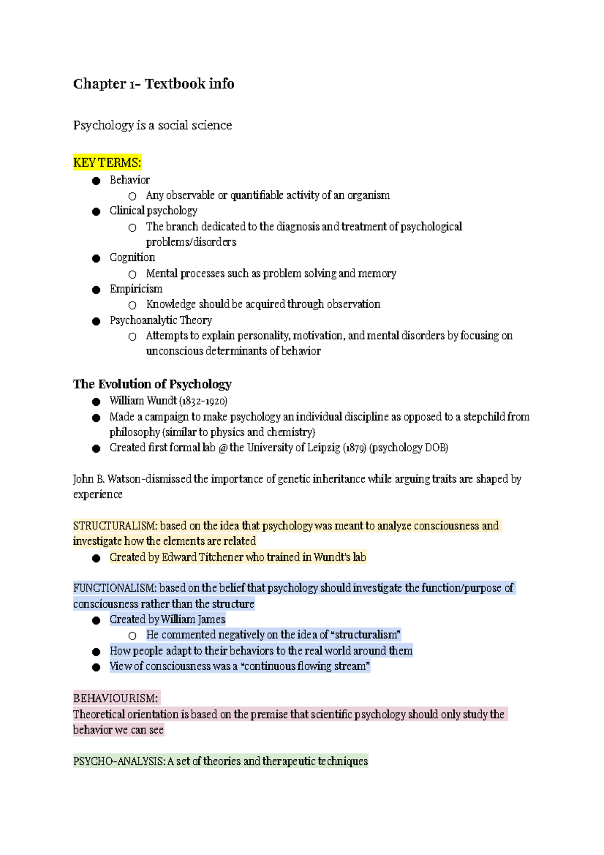 psych1010 textbook notes - PSYC 1010 - Yorku - Studocu