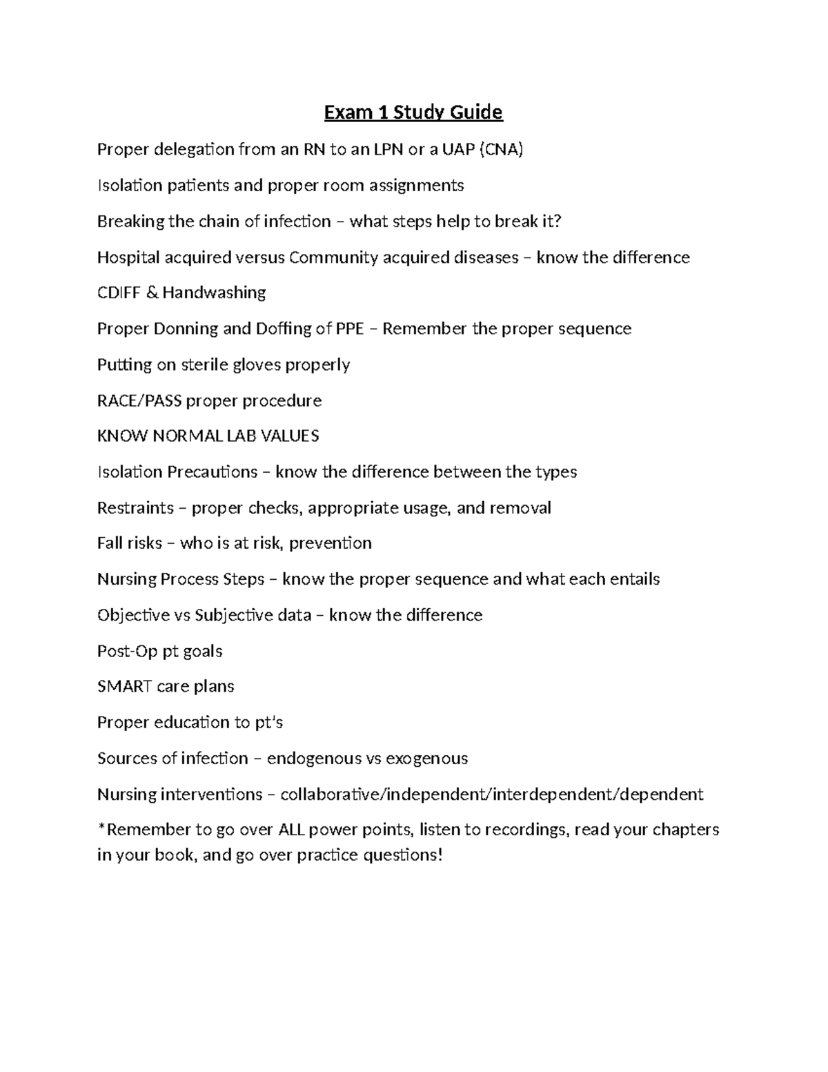 Exam+1+Study+Guide+-+Summer+2023 - Exam 1 Study Guide Proper delegation ...