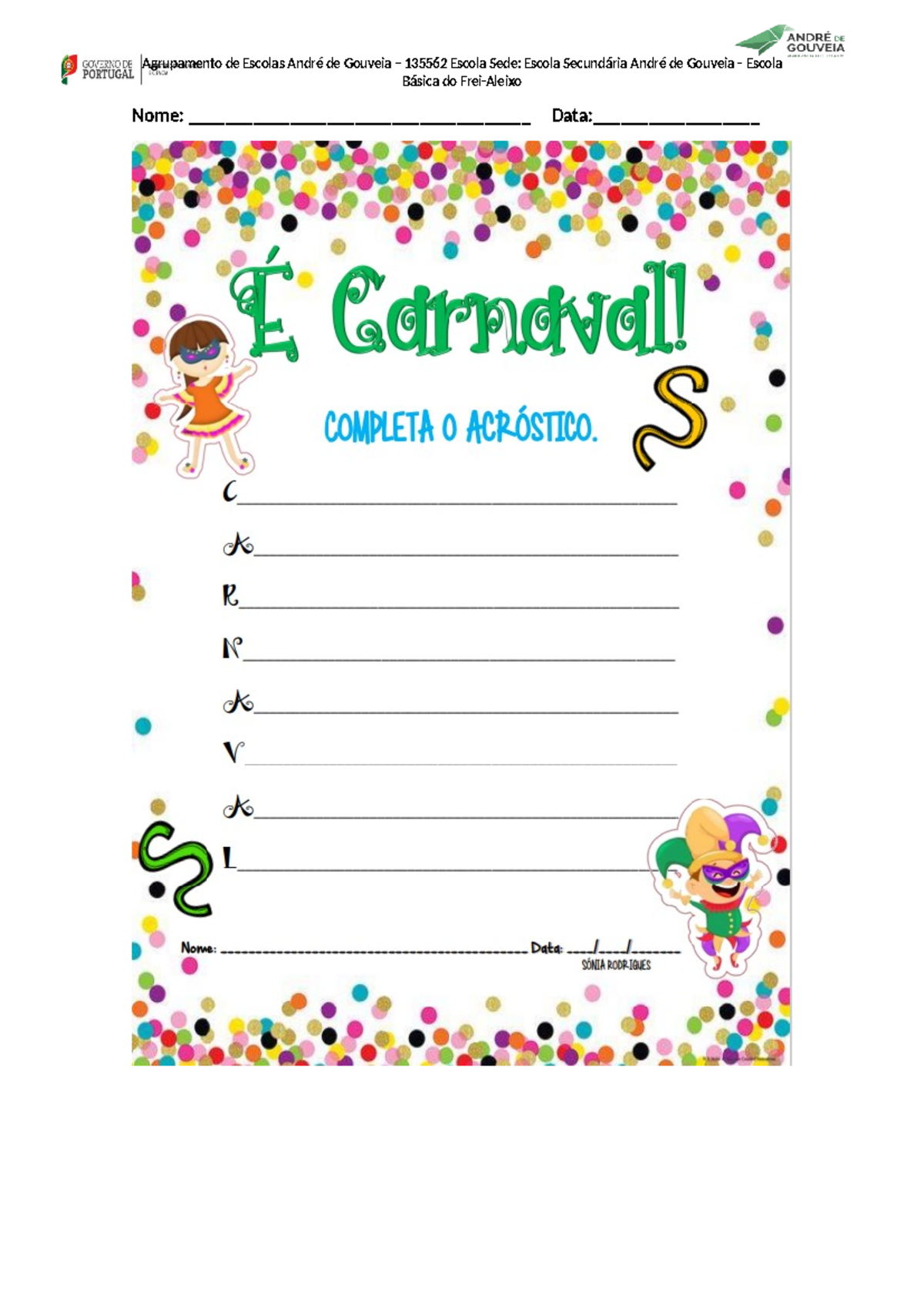 Acróstico Carnaval - Língua Portuguesa I - Agrupamento de Escolas André ...