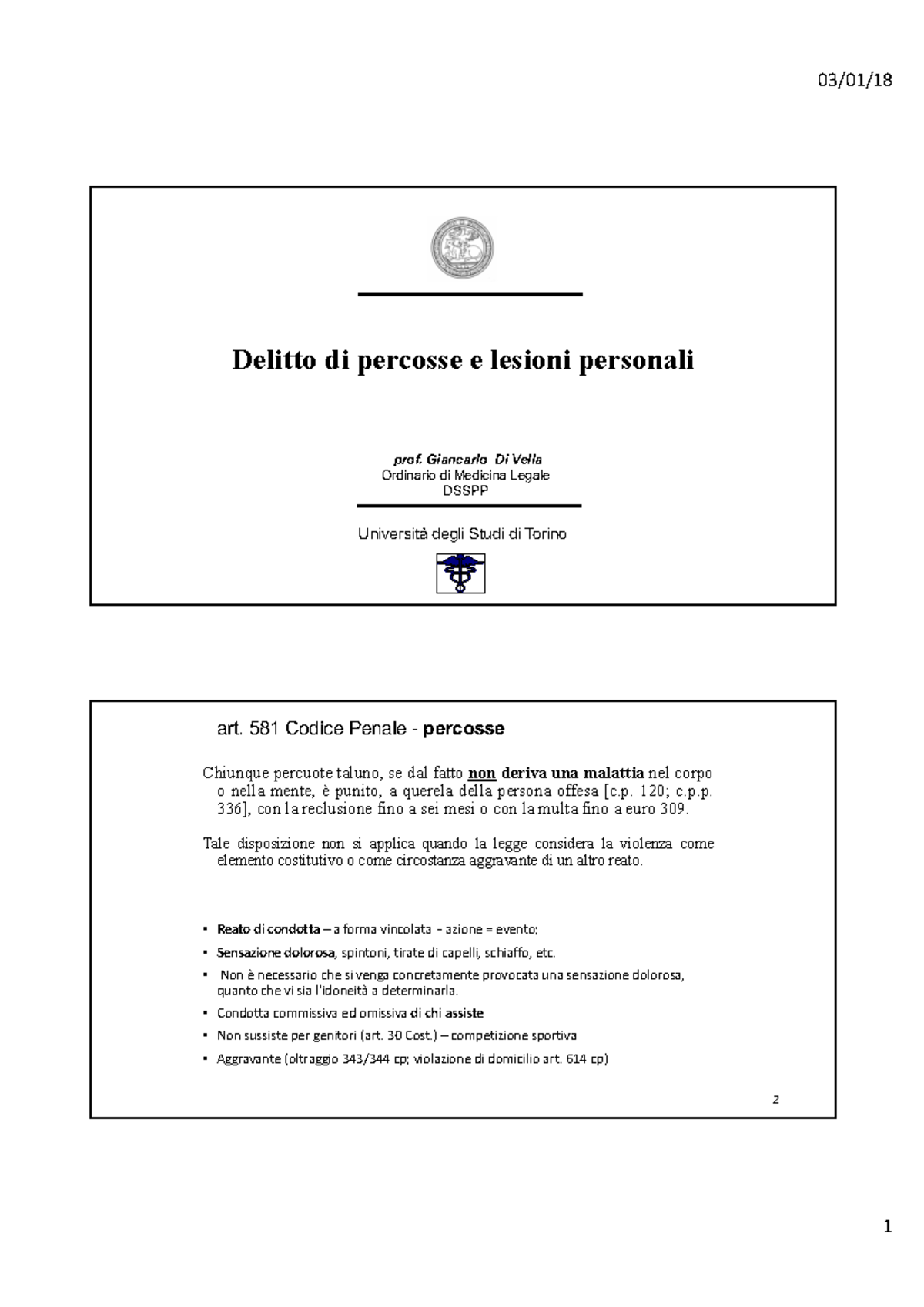 Lesioni Personali - 03/01/18 Delitto Di Percosse E Lesioni Personali ...