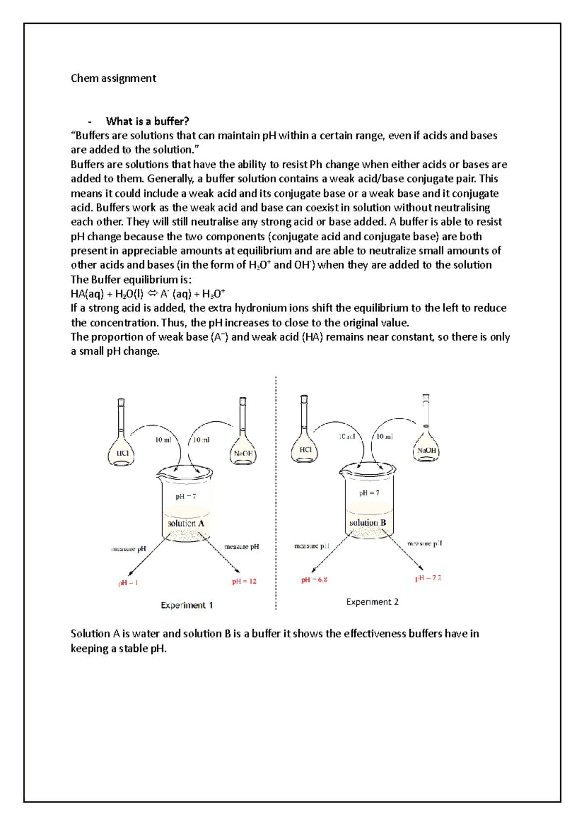 Chem assignment Blood buffers Chem assignment What is a buffer