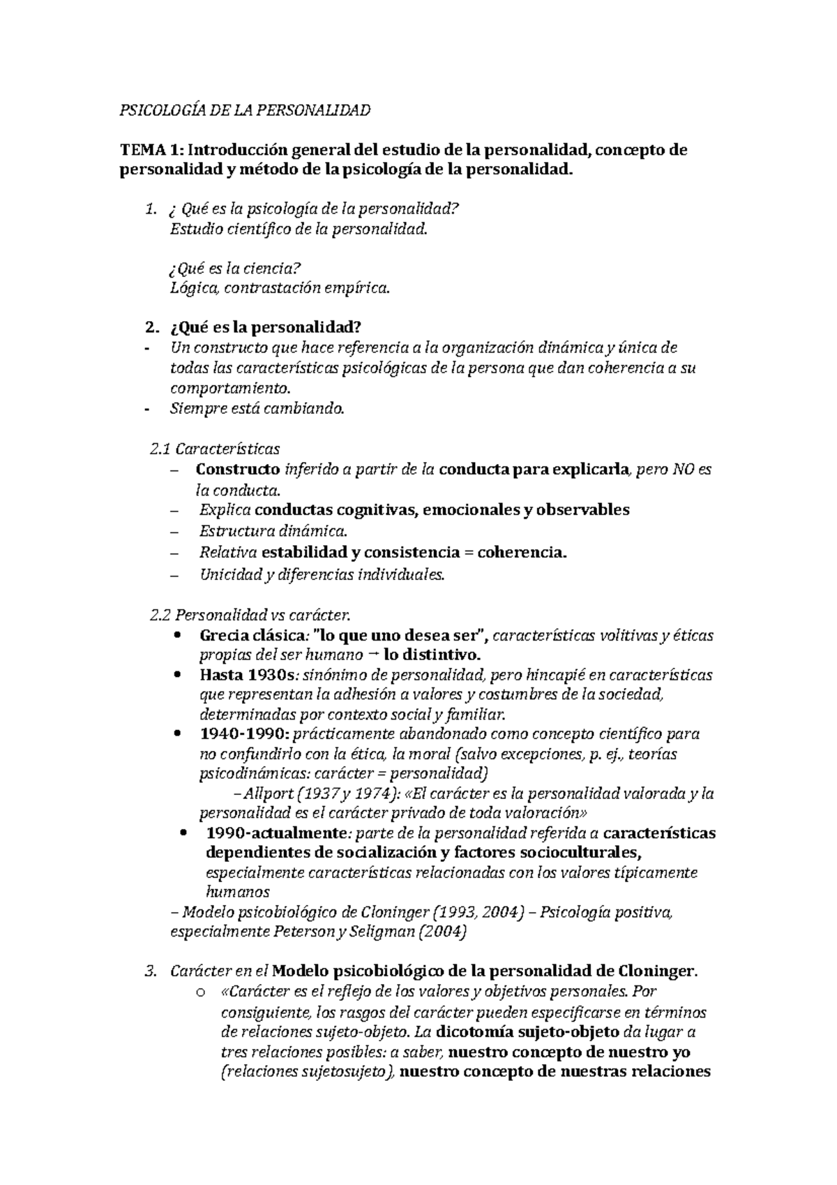 PsicologíA DE LA Personalidad - PSICOLOGÍA DE LA PERSONALIDAD TEMA 1 ...
