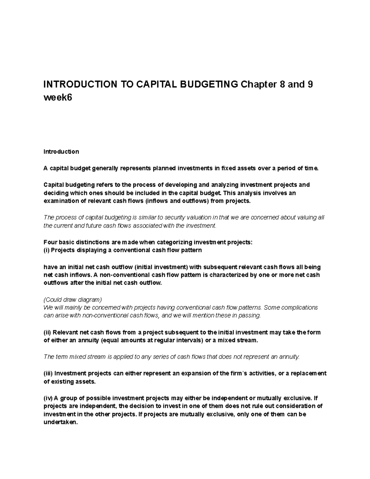 CFM week 6 - questions - INTRODUCTION TO CAPITAL BUDGETING Chapter 8 ...