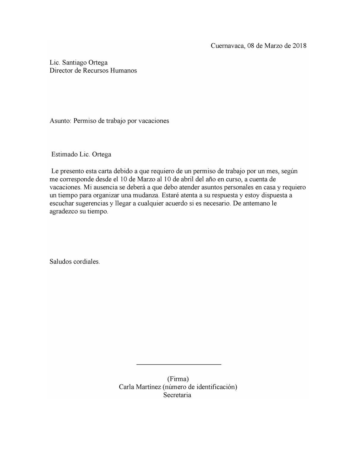 Ejemplo De Carta De Solicitud De Permiso Cuernavaca 08 De Marzo De 2018 Lic Santiago Ortega 5788