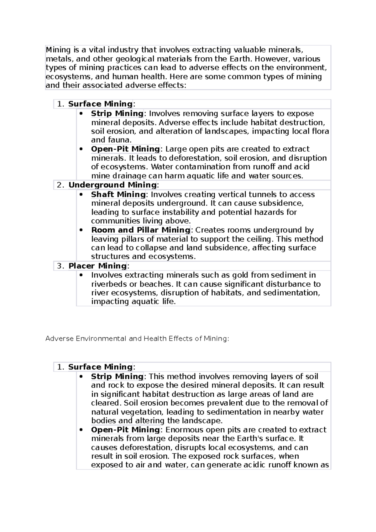 Mining and its Effects - Mining is a vital industry that involves ...