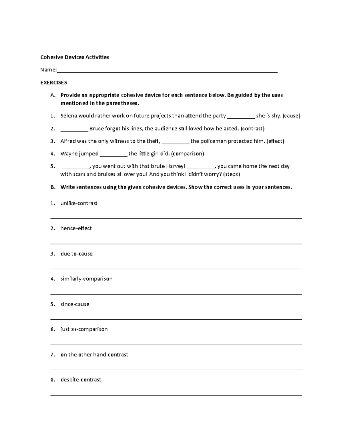 Cohesive Devices Activities Cohesive Devices Activities Studocu