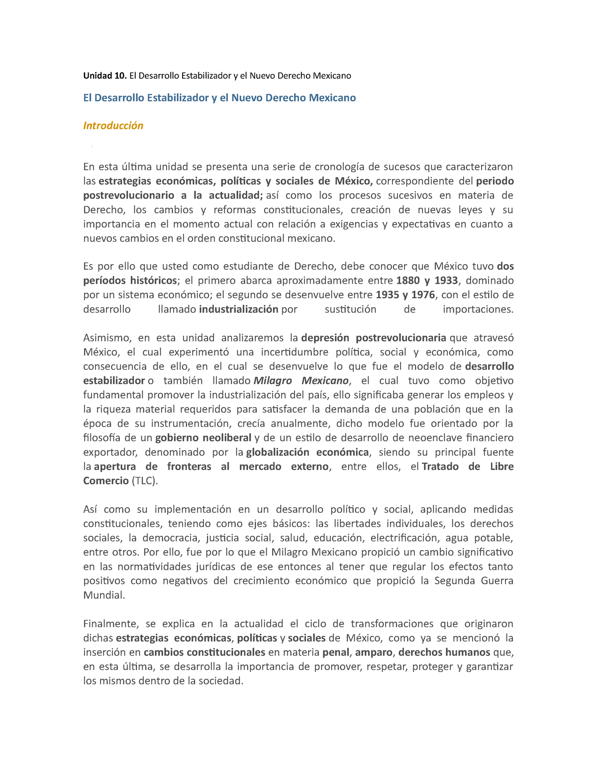 Unidad 10. El Desarrollo Estabilizador y el Nuevo Derecho Mexicano - Unidad  10. El Desarrollo - Studocu
