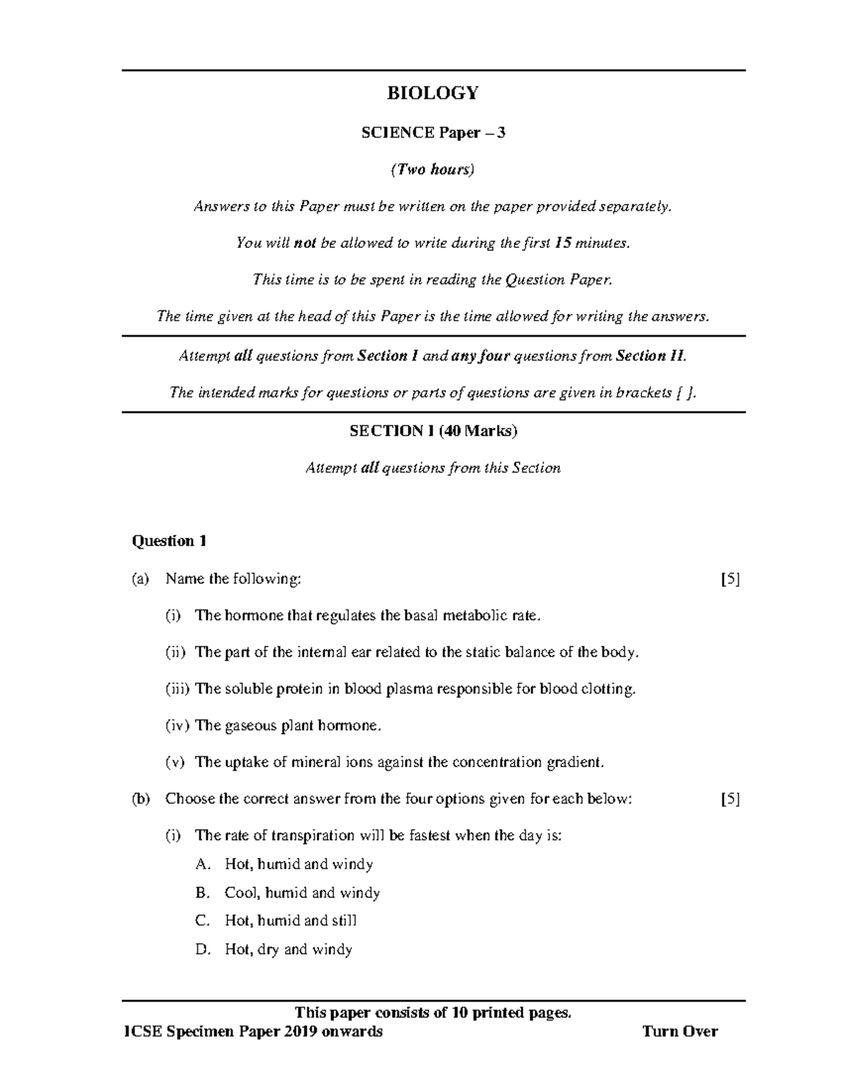 Biology Science Paper 3 1 This paper consists of 10 printed pages