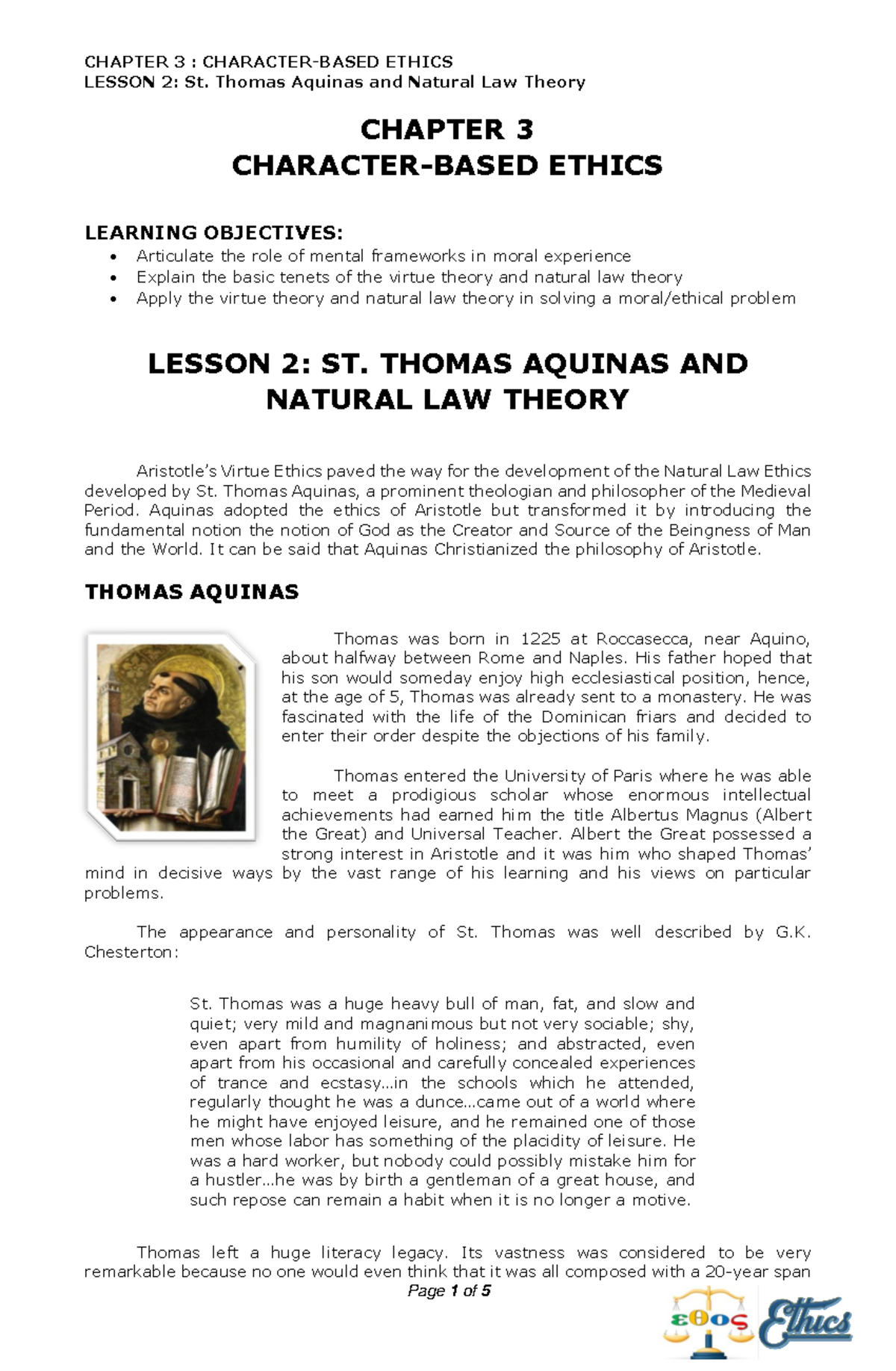 CHAP. 3.2 Natural LAW Theory - LESSON 2: St. Thomas Aquinas and Natural ...