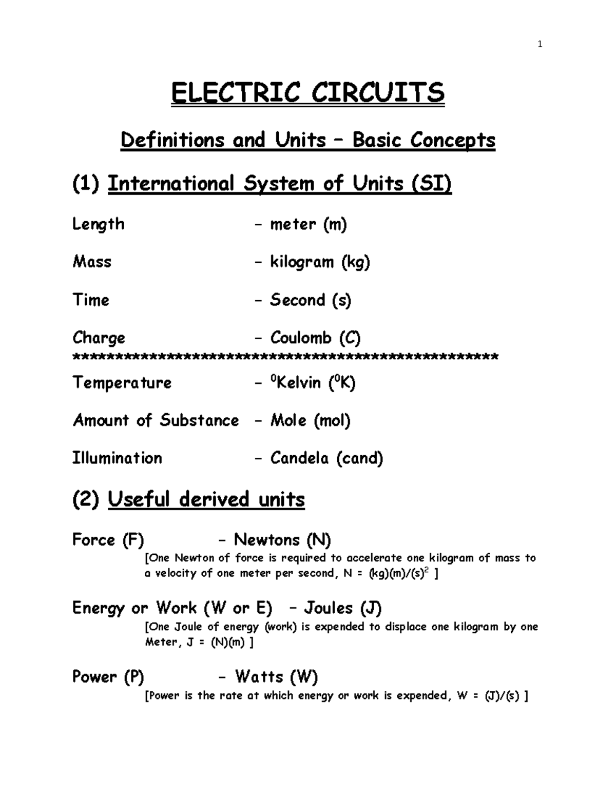 ECE-201 L#1 - Electric Circuits Lecture 1 Material - ELECTRIC CIRCUITS ...