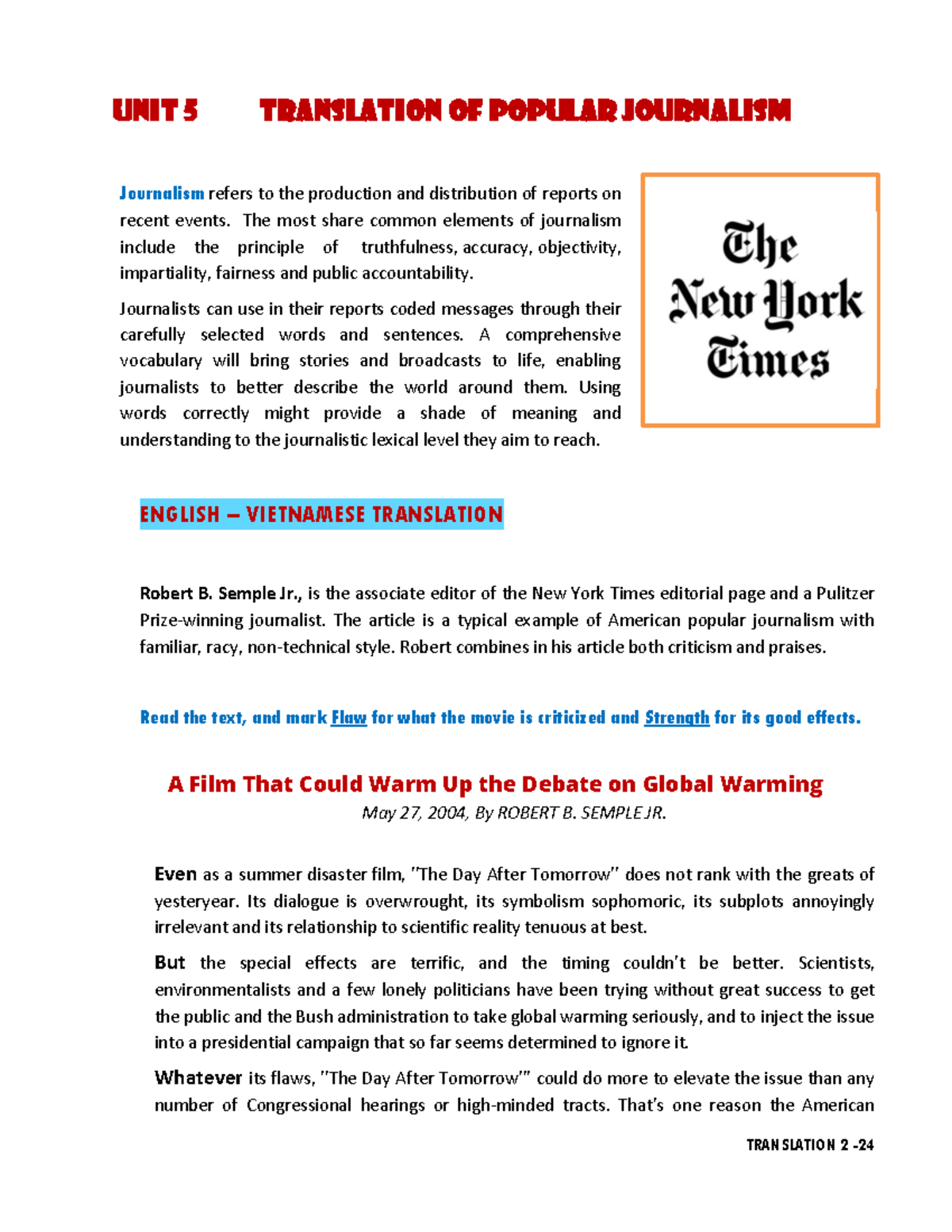 Unit 5 Translation of Popular Journalism - UNIT 5 TRANSLATION OF ...
