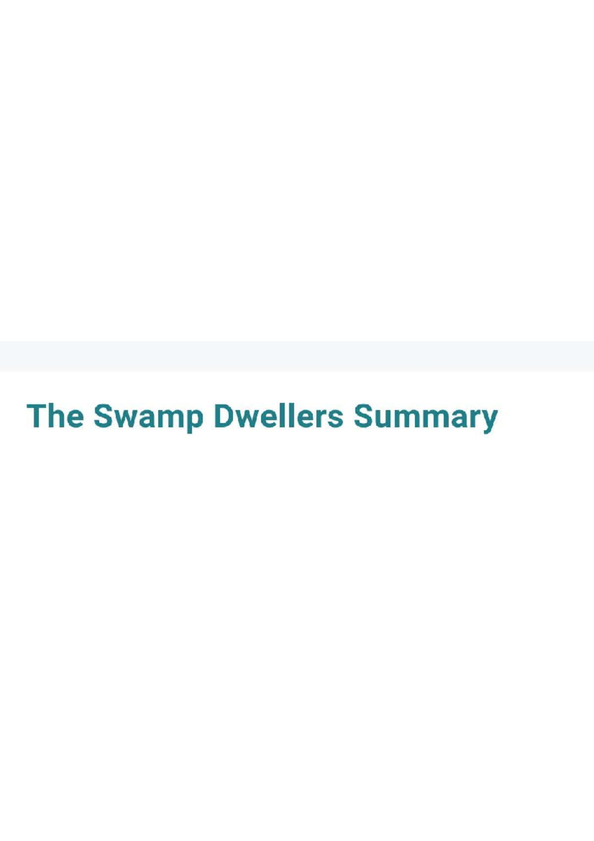 The Swamp Dwellers New Literature(Poetry and Drama) Studocu