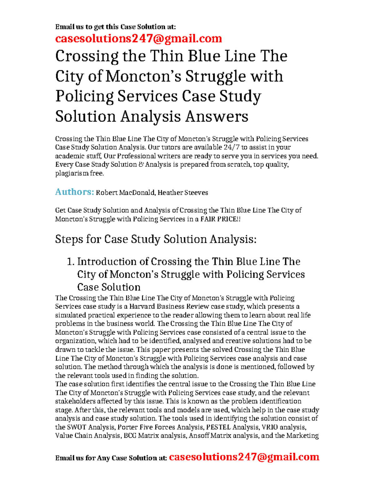Case Solution Crossing the Thin Blue Line The City of Moncton's ...