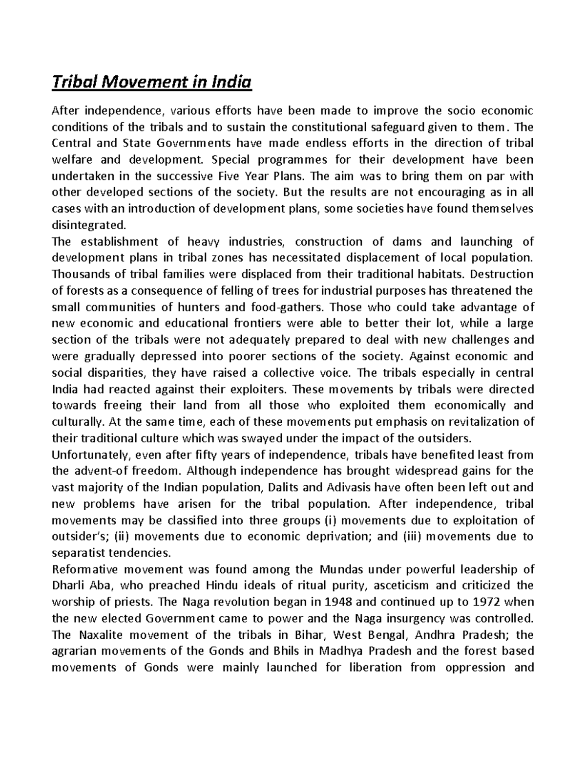 Tribal Movement in India - Tribal Movement in India After independence ...
