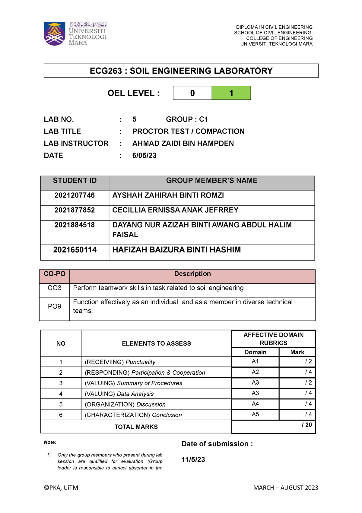 05. Soil Proctor Test - ECG263 : SOIL ENGINEERING LABORATORY OEL LEVEL ...