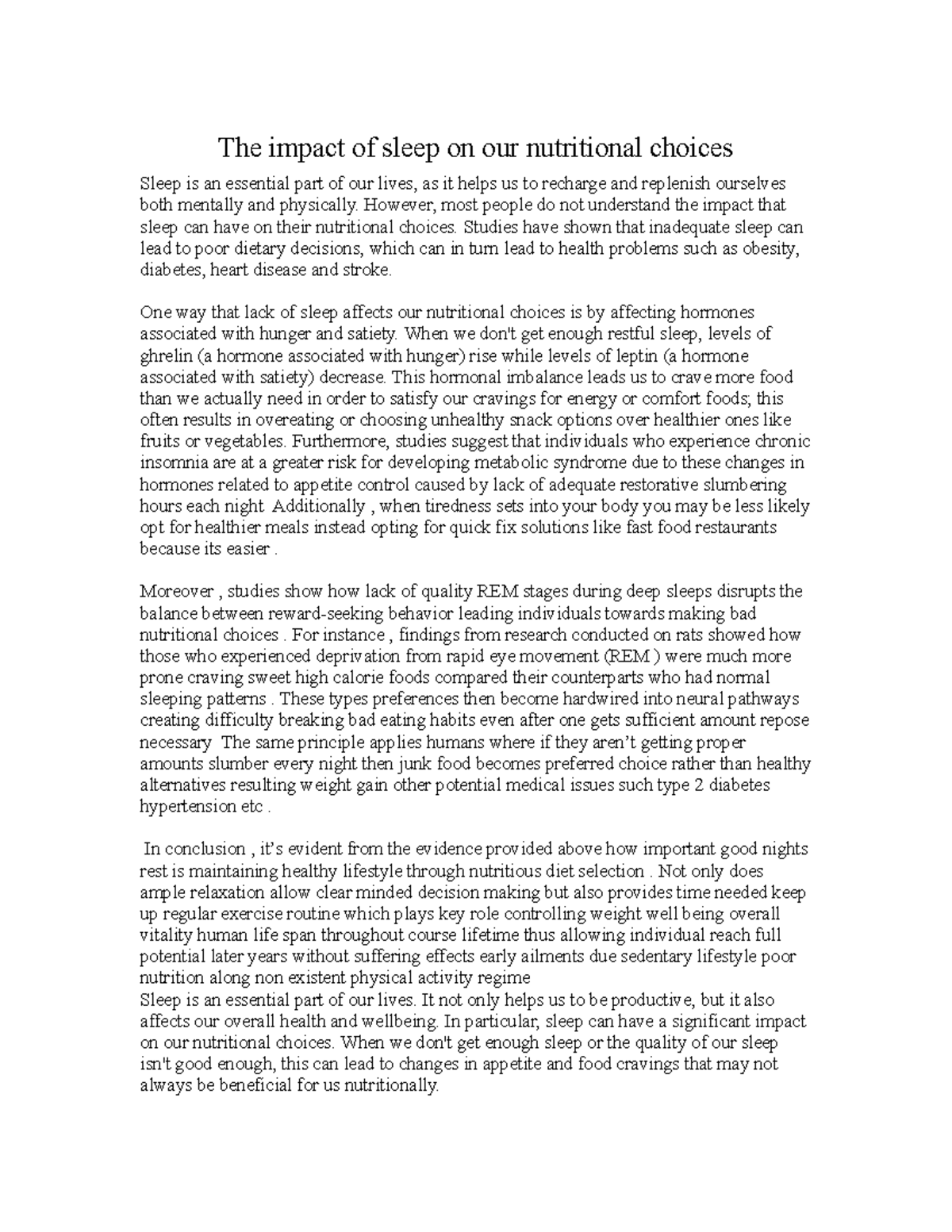 fundamentals of nutrition - The impact of sleep on our nutritional ...
