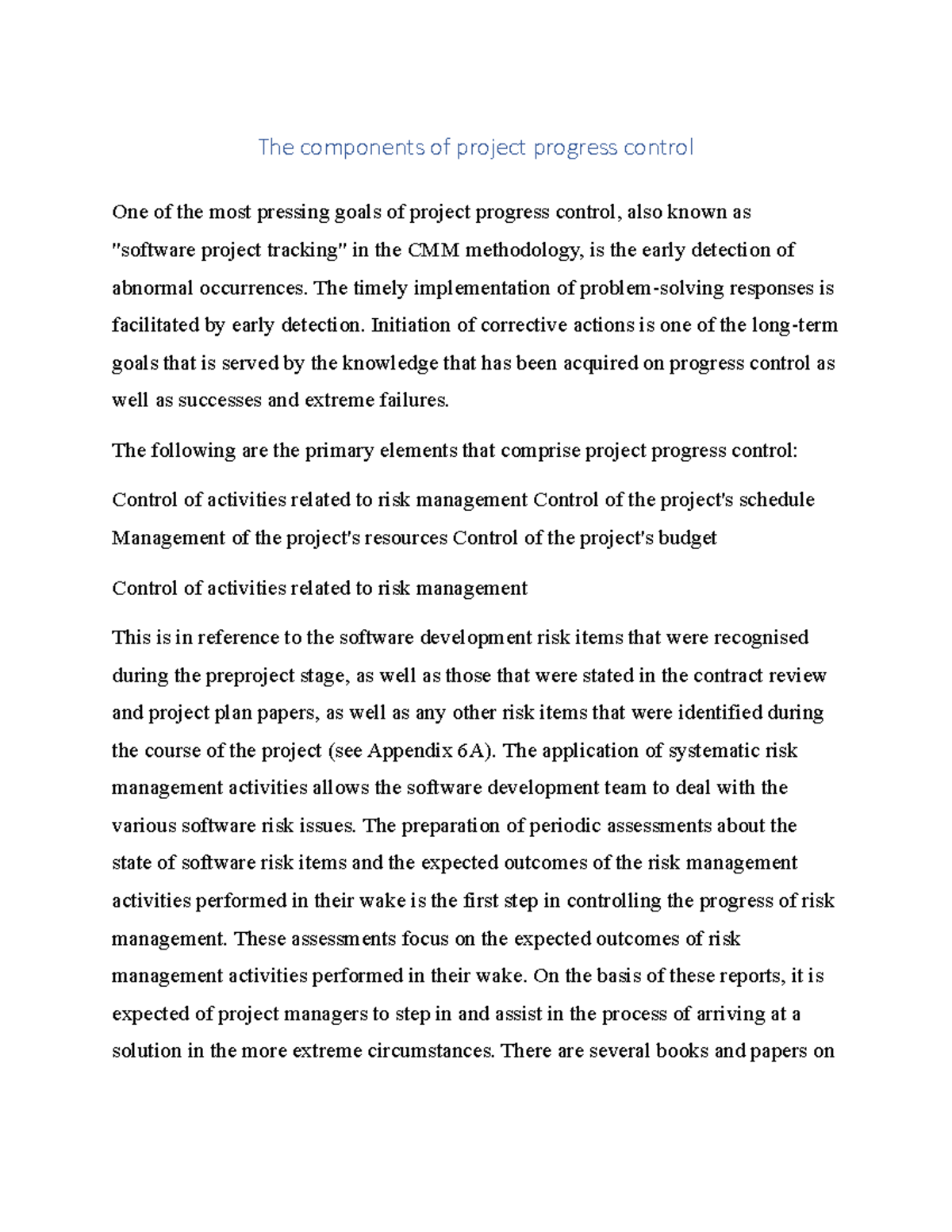 The components of project progress control - The timely implementation ...