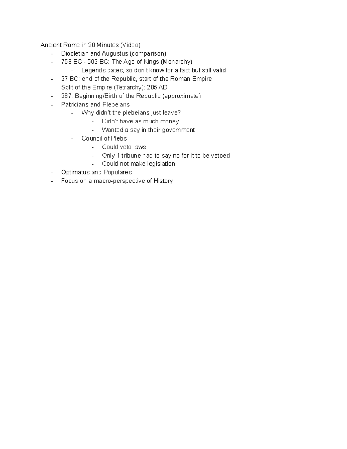 His 004a: discussion notes 2 - Ancient Rome in 20 Minutes (Video ...