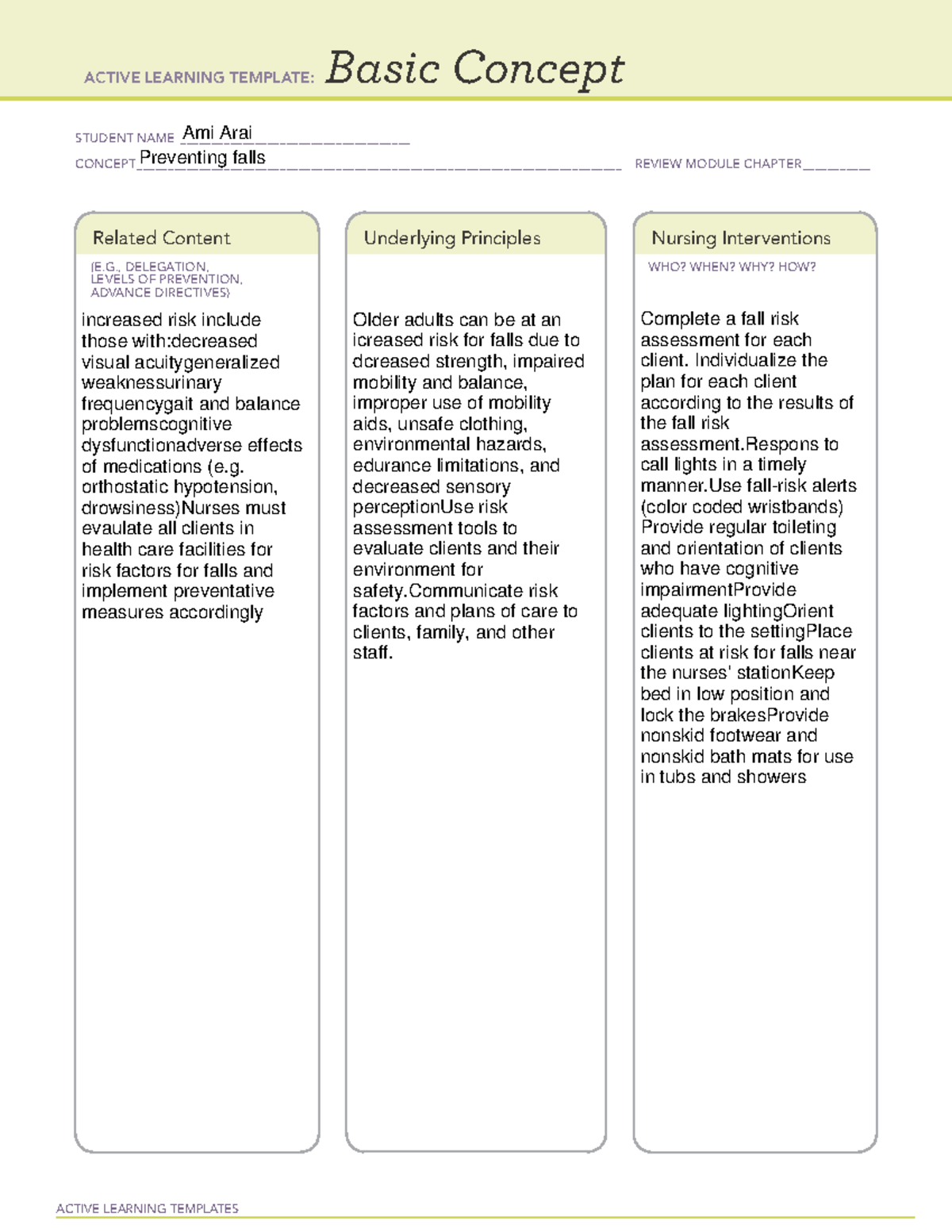 Preventing falls Basic concept - NUR 221 - ACTIVE LEARNING TEMPLATES ...