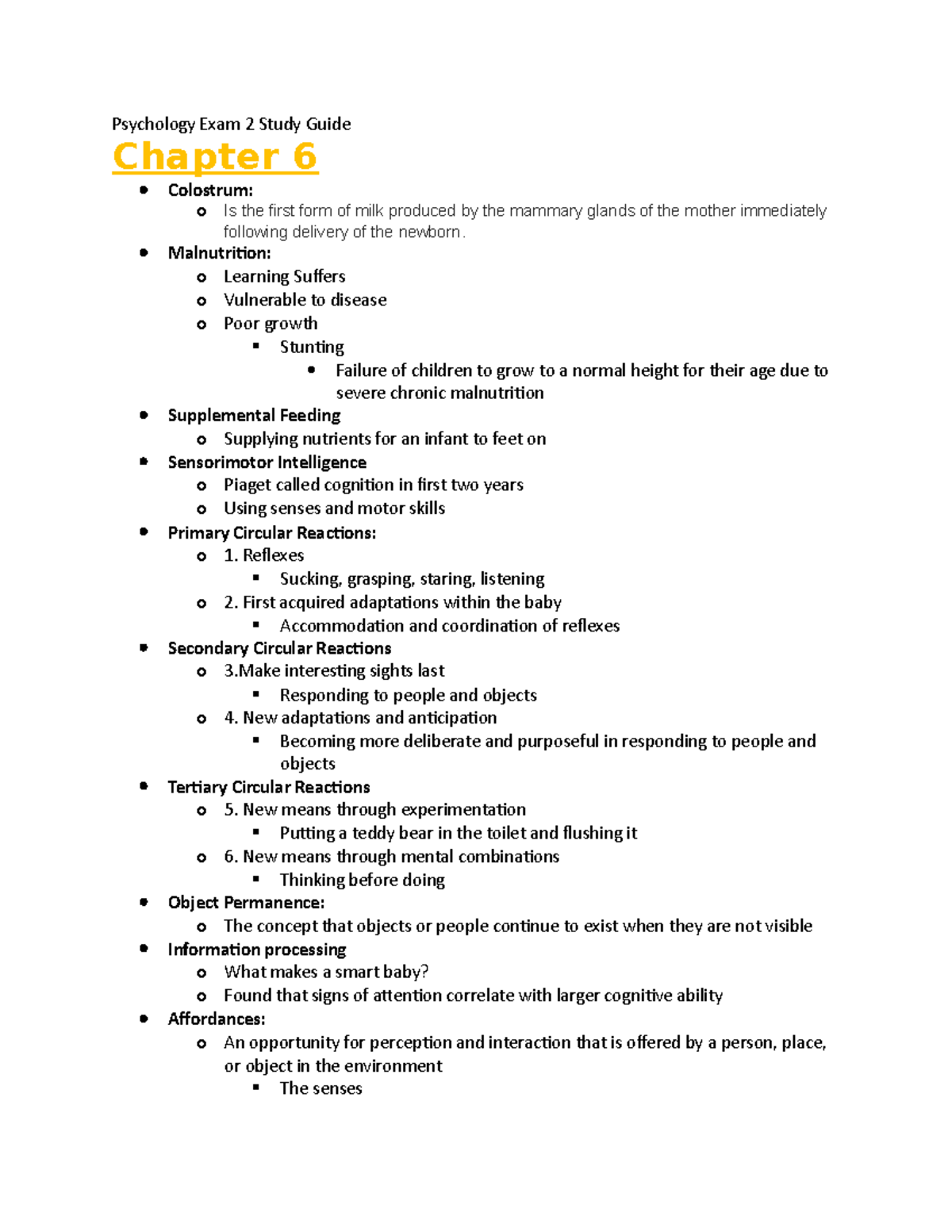 Psychology Exam 2 Study Guide Psychology Exam 2 Study Guide Chapter 6