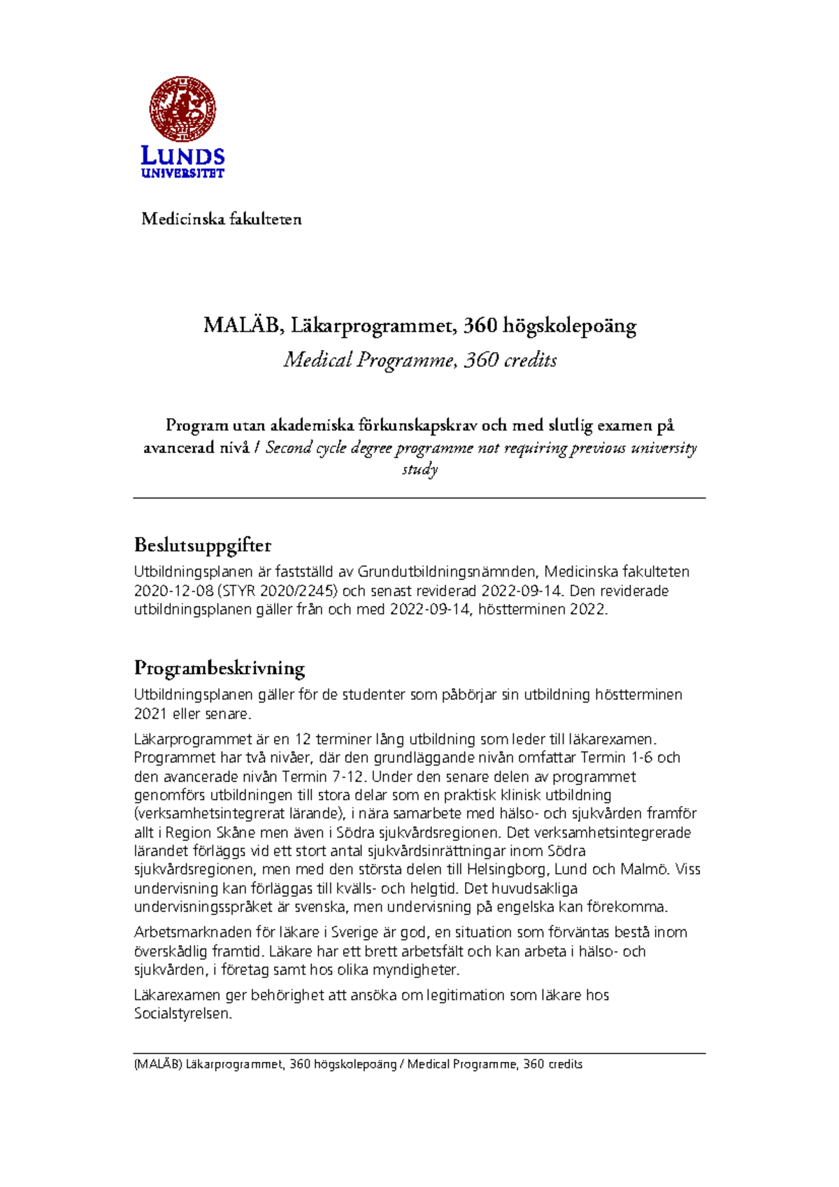 Maläb Översikt och sammanställning av kurs Medicinska fakulteten