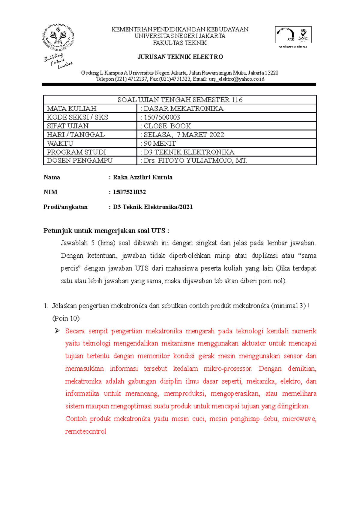 UTS Dasar Mekatornika 116 - KEMENTRIAN PENDIDIKAN DAN KEBUDAYAAN ...