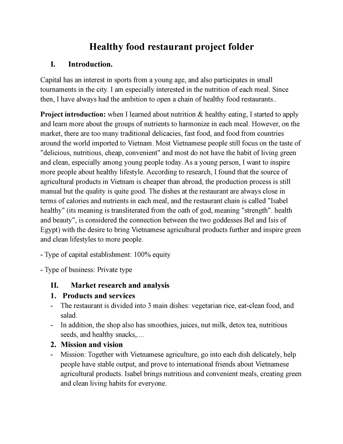 DAT revised writing - Healthy food restaurant project folder I ...