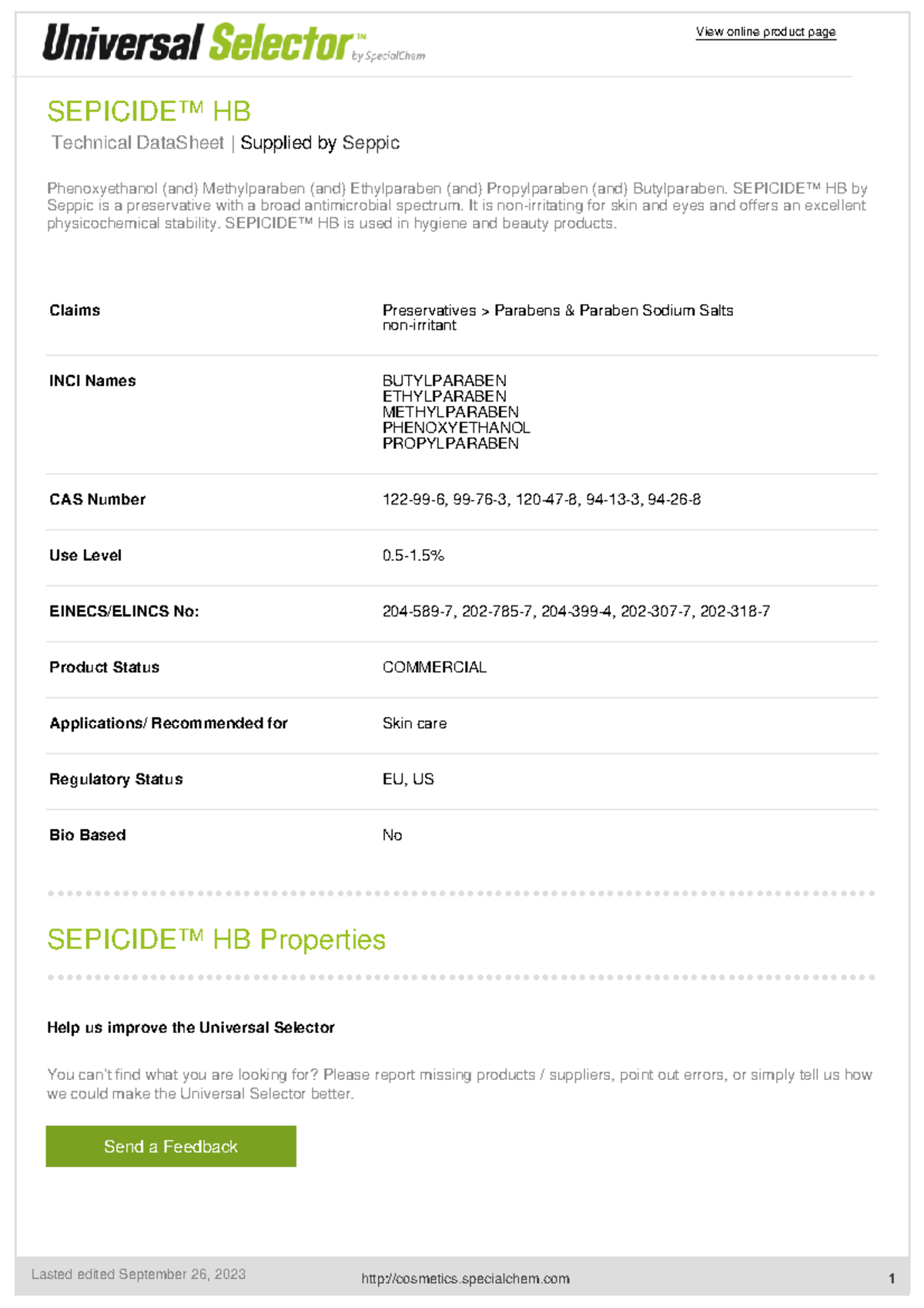Sepicide™ HB - Seppic - SEPICIDE™ HB Technical DataSheet | Supplied by ...