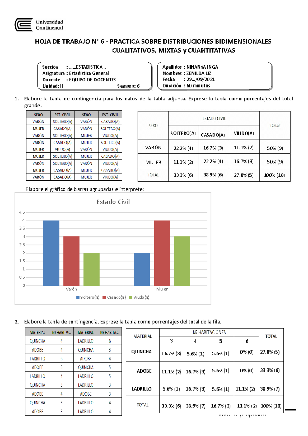 540670560 HOJA de Trabajo 6 Tablas Bidimensionales HOJA DE TRABAJO N