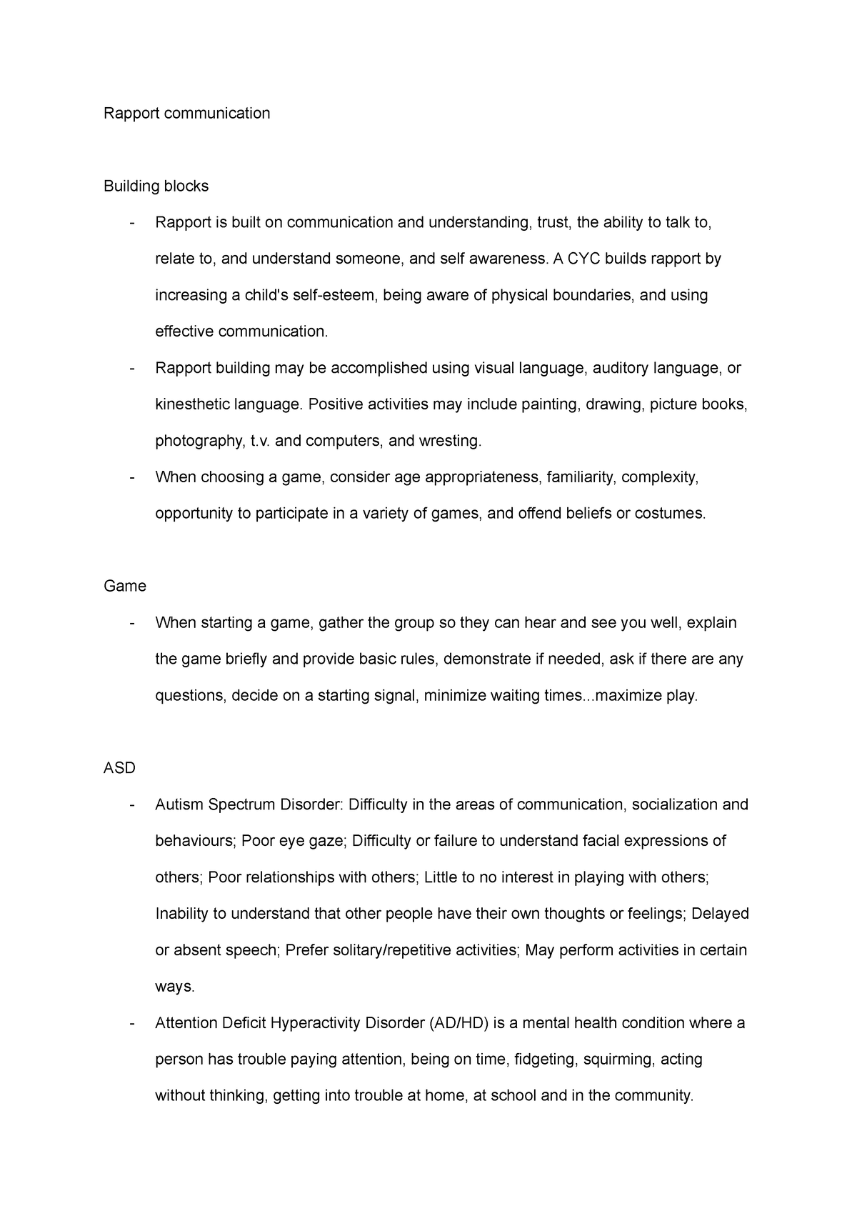 Psychology 3 - notes - Rapport communication Building blocks - Rapport ...