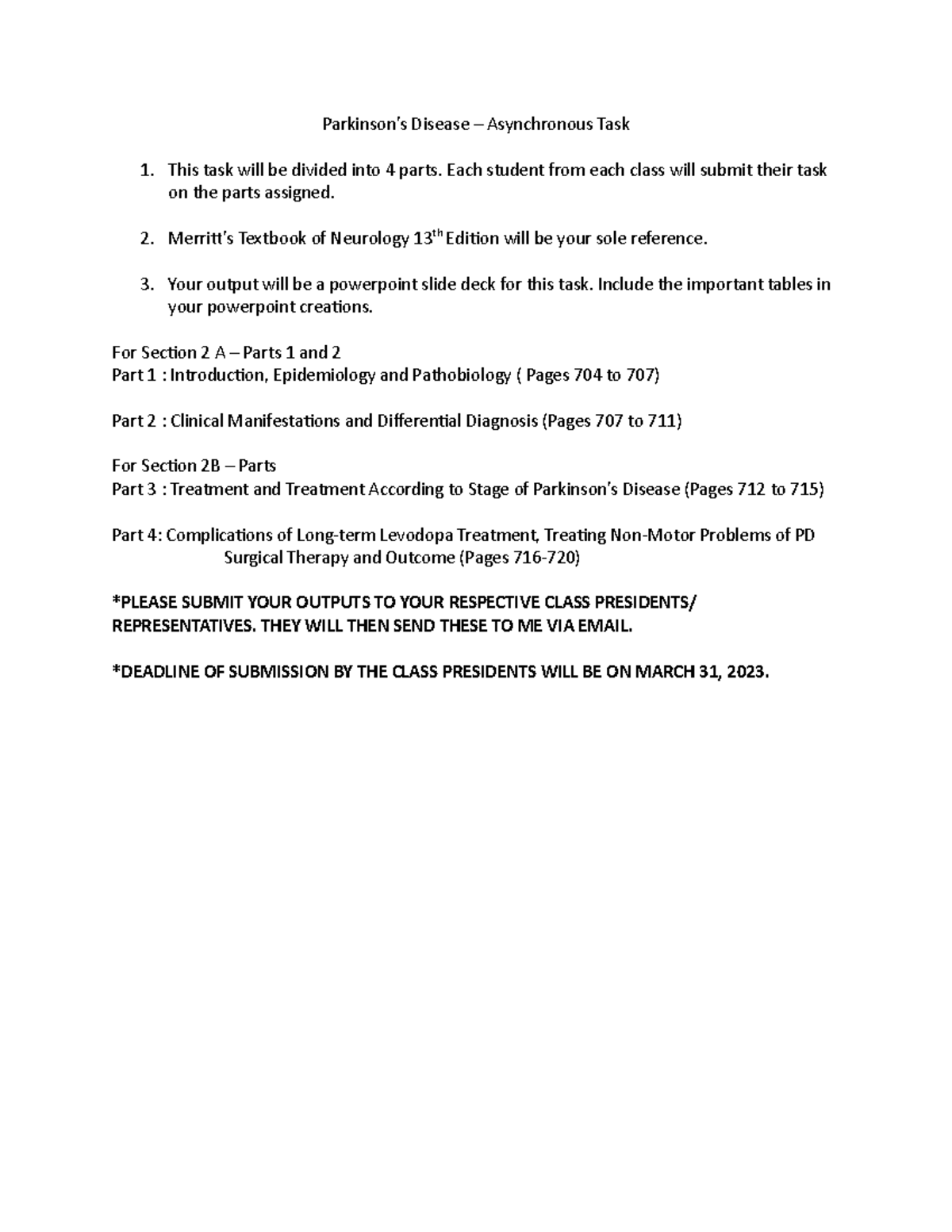 Asynchronous Task on Parkinson's Disease Assignment - Parkinson’s ...