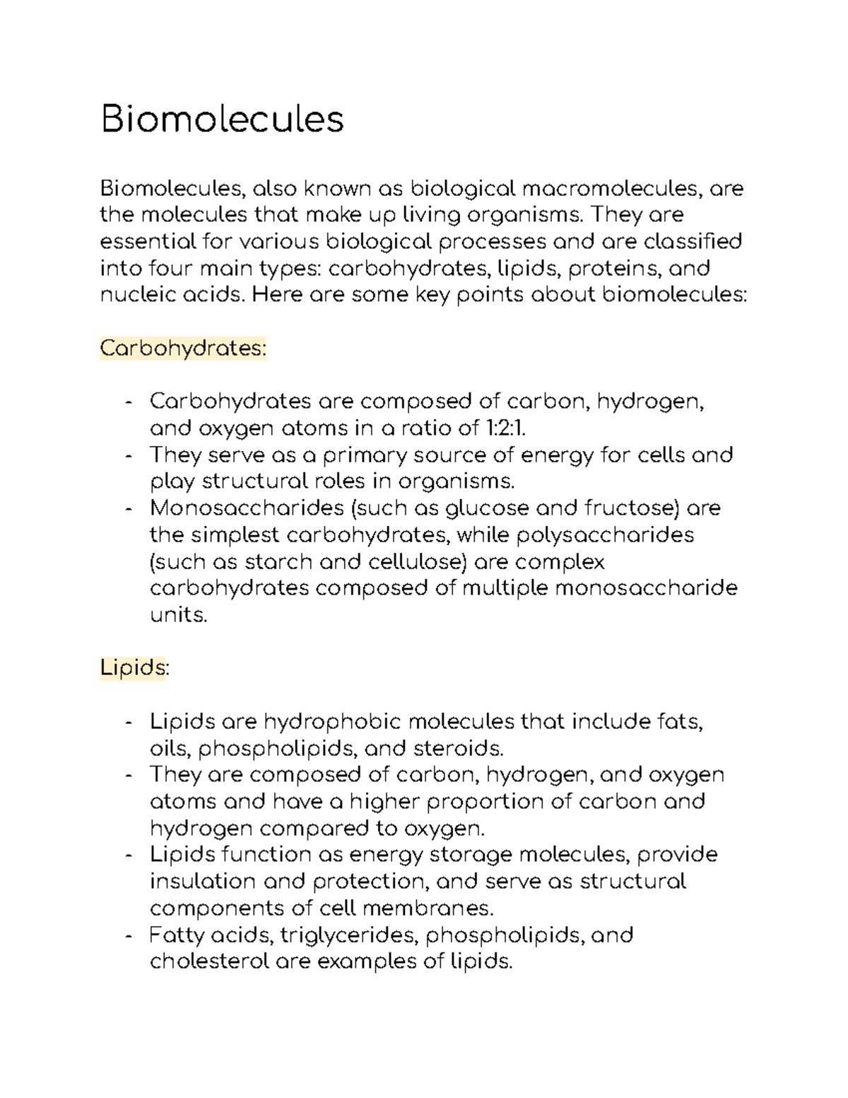 Biomolecules - Notes For Biology, Descriptive - Biomolecules ...