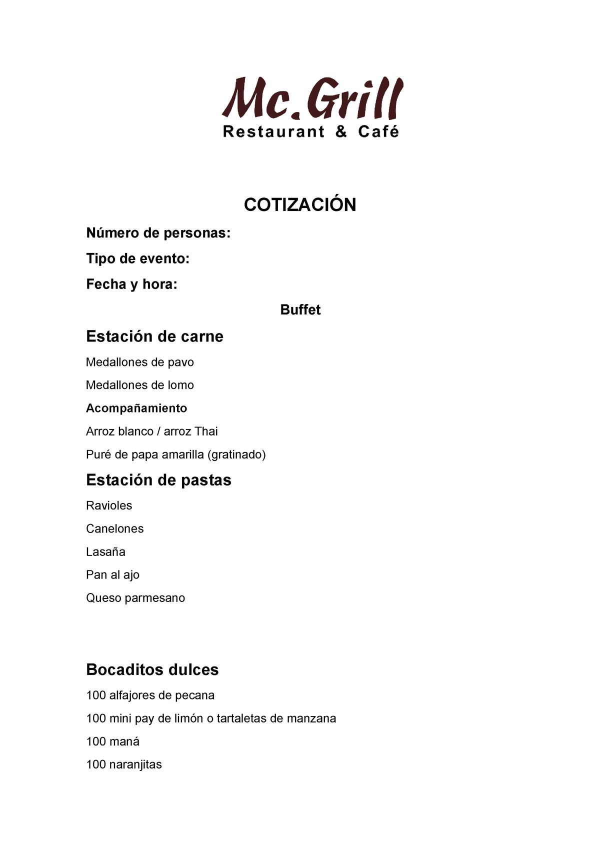 Cotización BODA - COTIZACION DE BODA - COTIZACIÓN Número de personas: Tipo  de evento: Fecha y hora: - Studocu