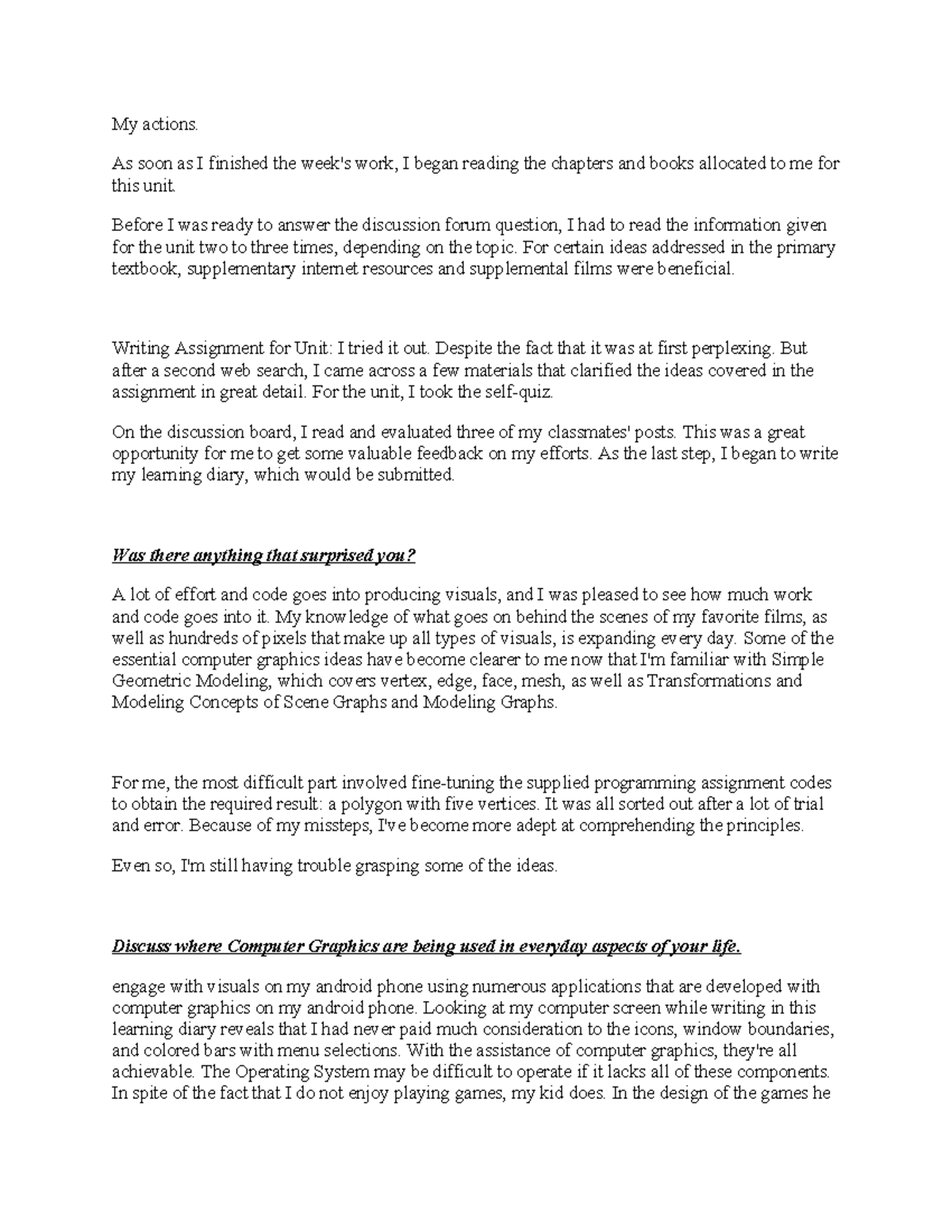 Untitled document - aaaa - My actions. As soon as I finished the week's ...