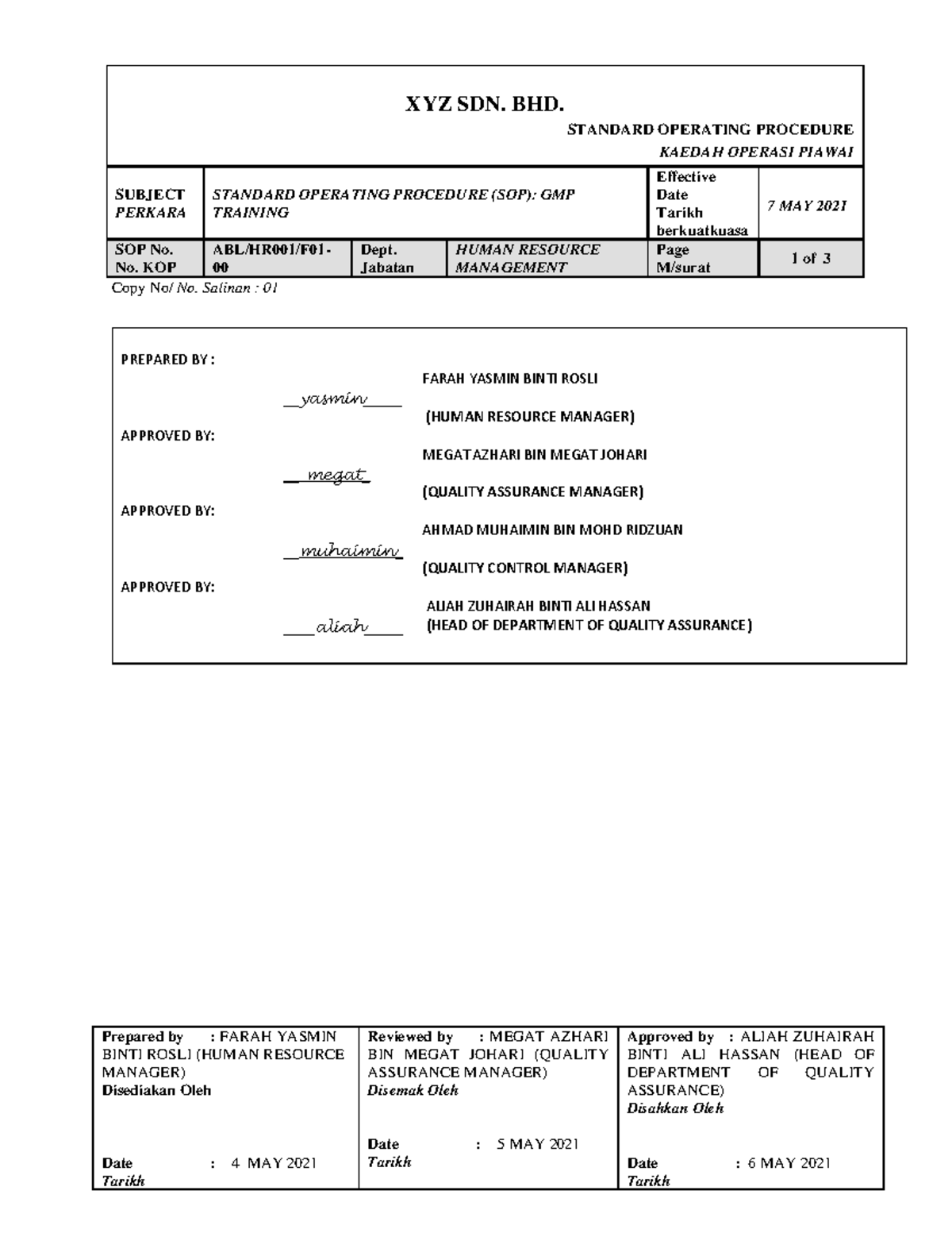 Standard Operation Procedure for GMP Training - STANDARD OPERATING ...