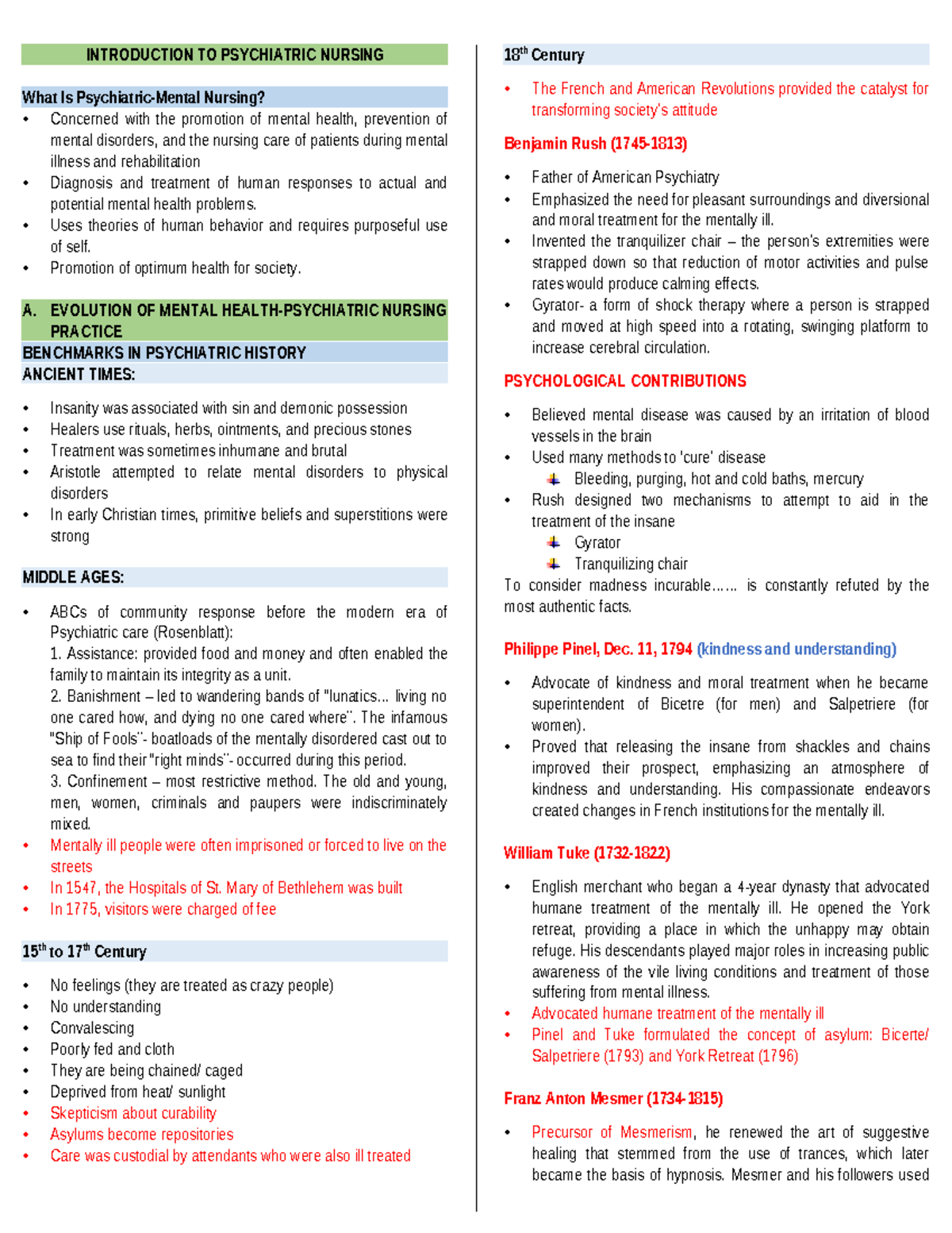 Ncmpsy - lecture notes - INTRODUCTION TO PSYCHIATRIC NURSING What Is ...