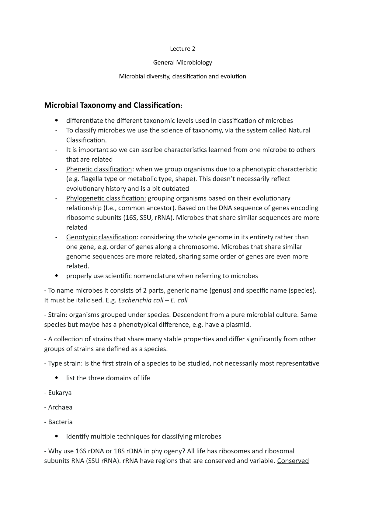 Lec 2 - Lecture 2 notes - Lecture 2 General Microbiology Microbial ...