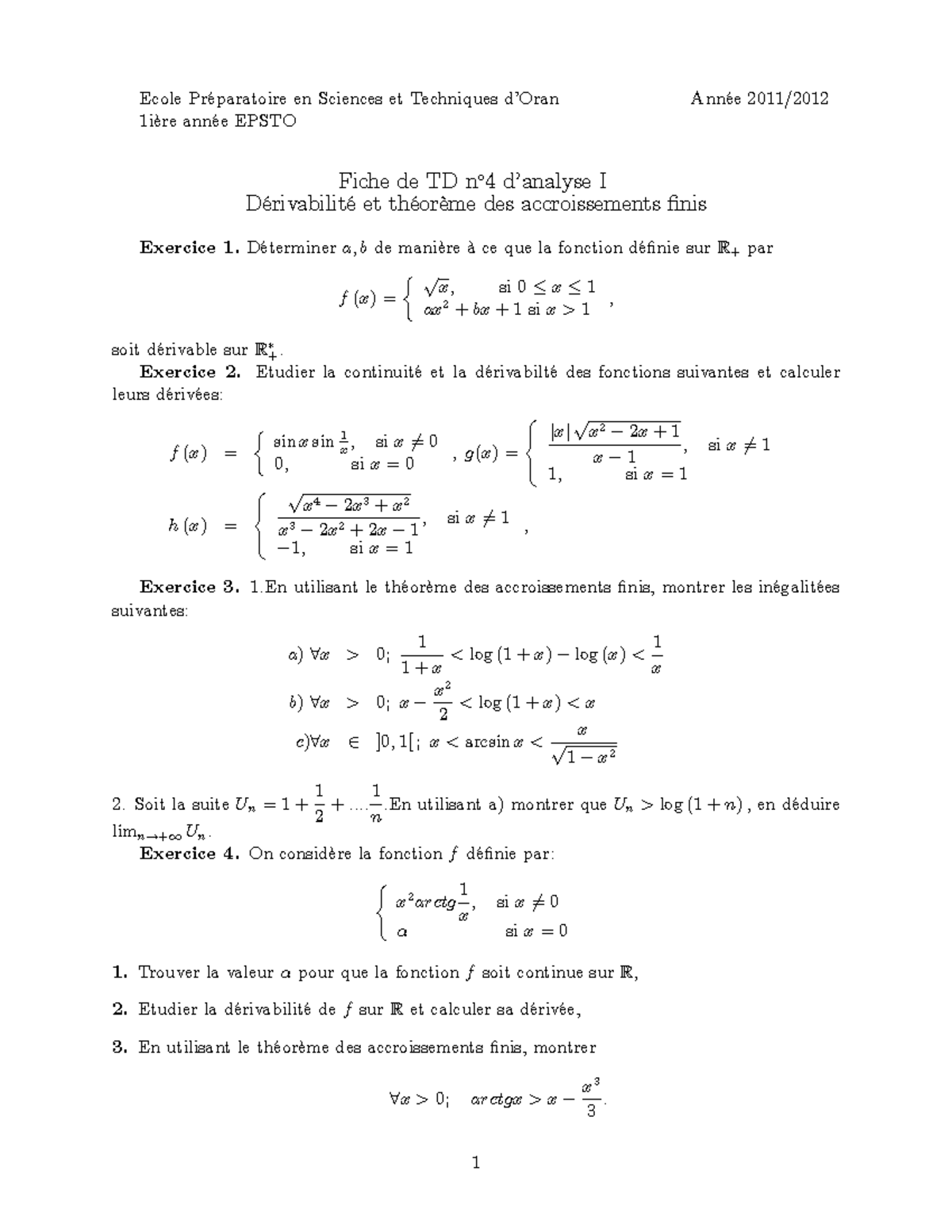 Fiche TD 4 Epsto 12 - Francaises - Ecole PrÈparatoire en Sciences et ...